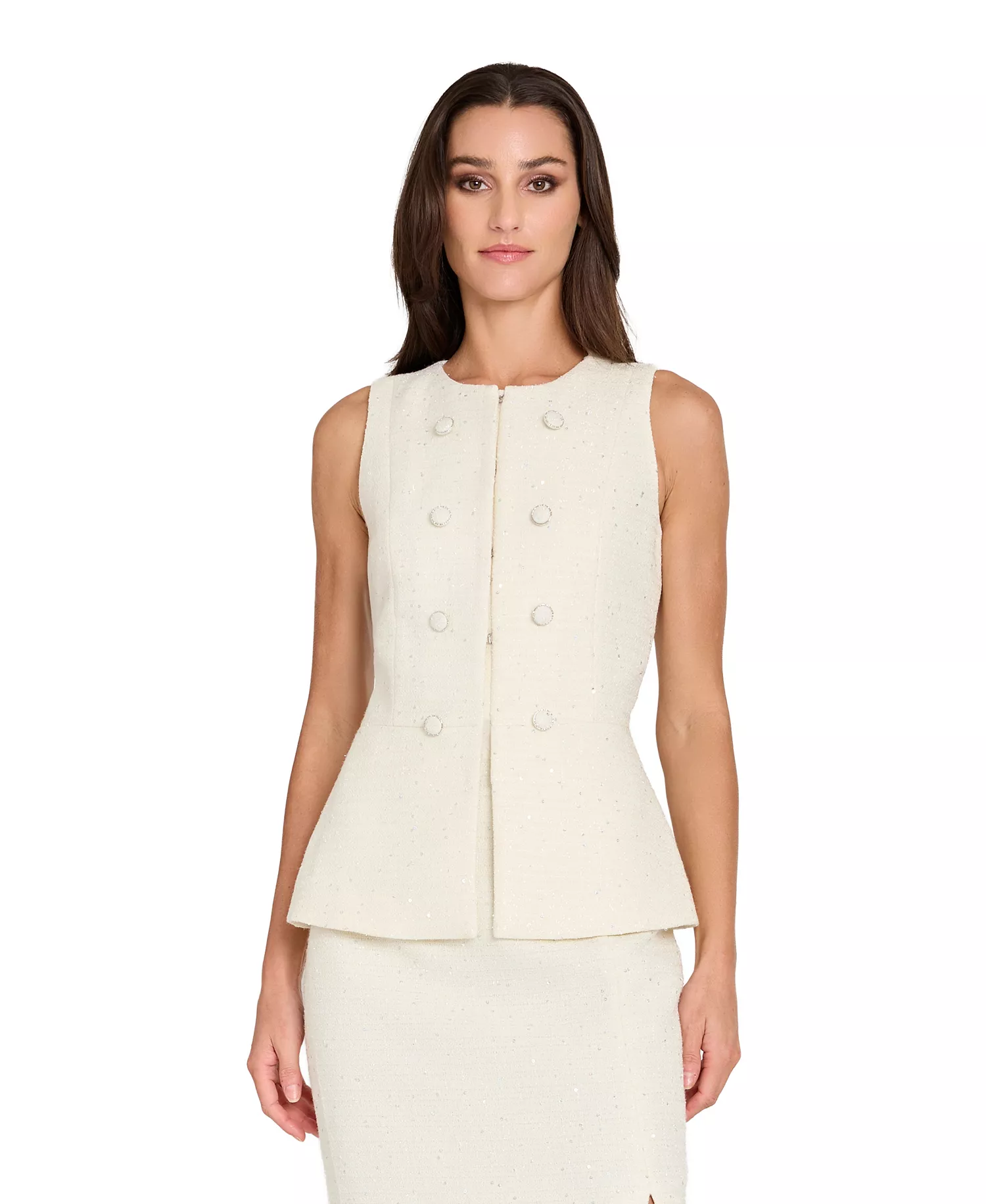 Women's Collarless Hook & Eye Cropped Vest - Vanilla - 10