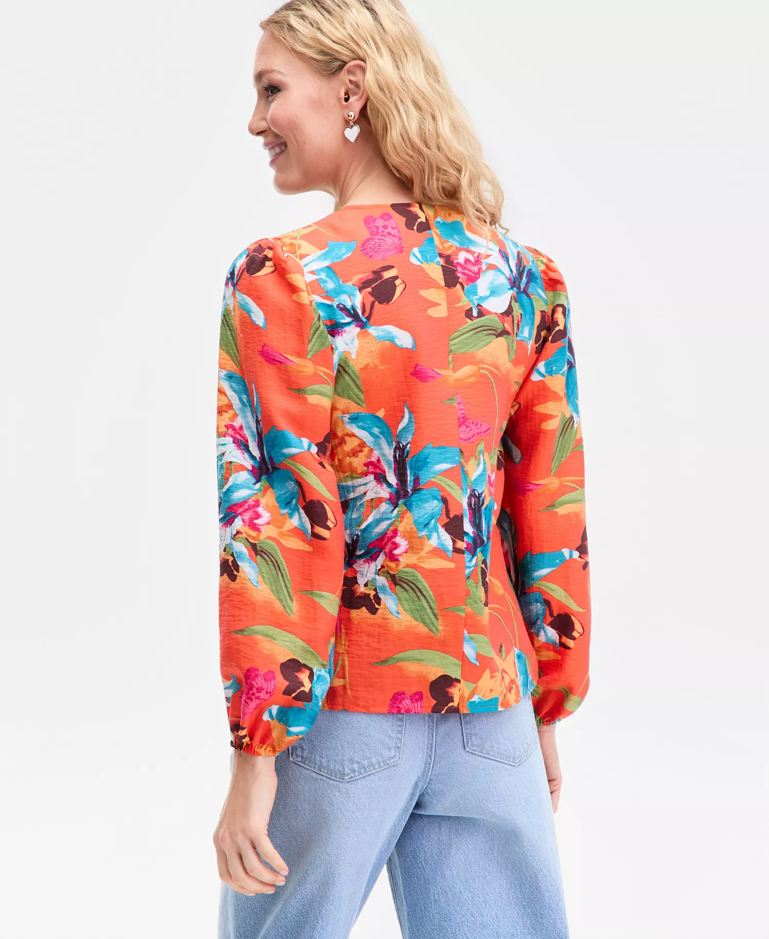 Women's Floral-Print Keyhole Blouse, Macy's Exclusive - Calla Bouq Red - L