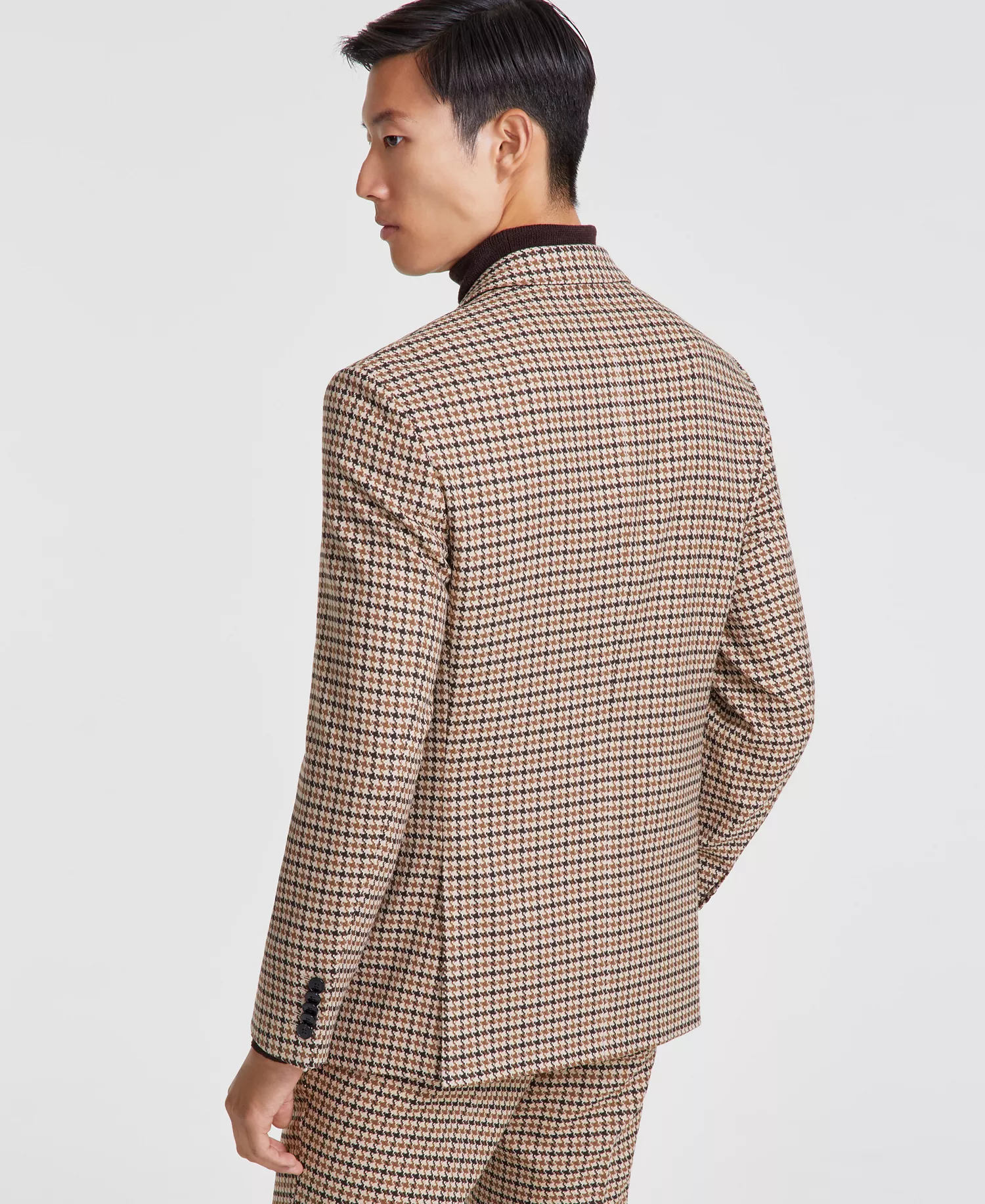 Men's Modern-Fit Houndstooth Double-Breasted Suit Jacket - Dark Brown - 40S