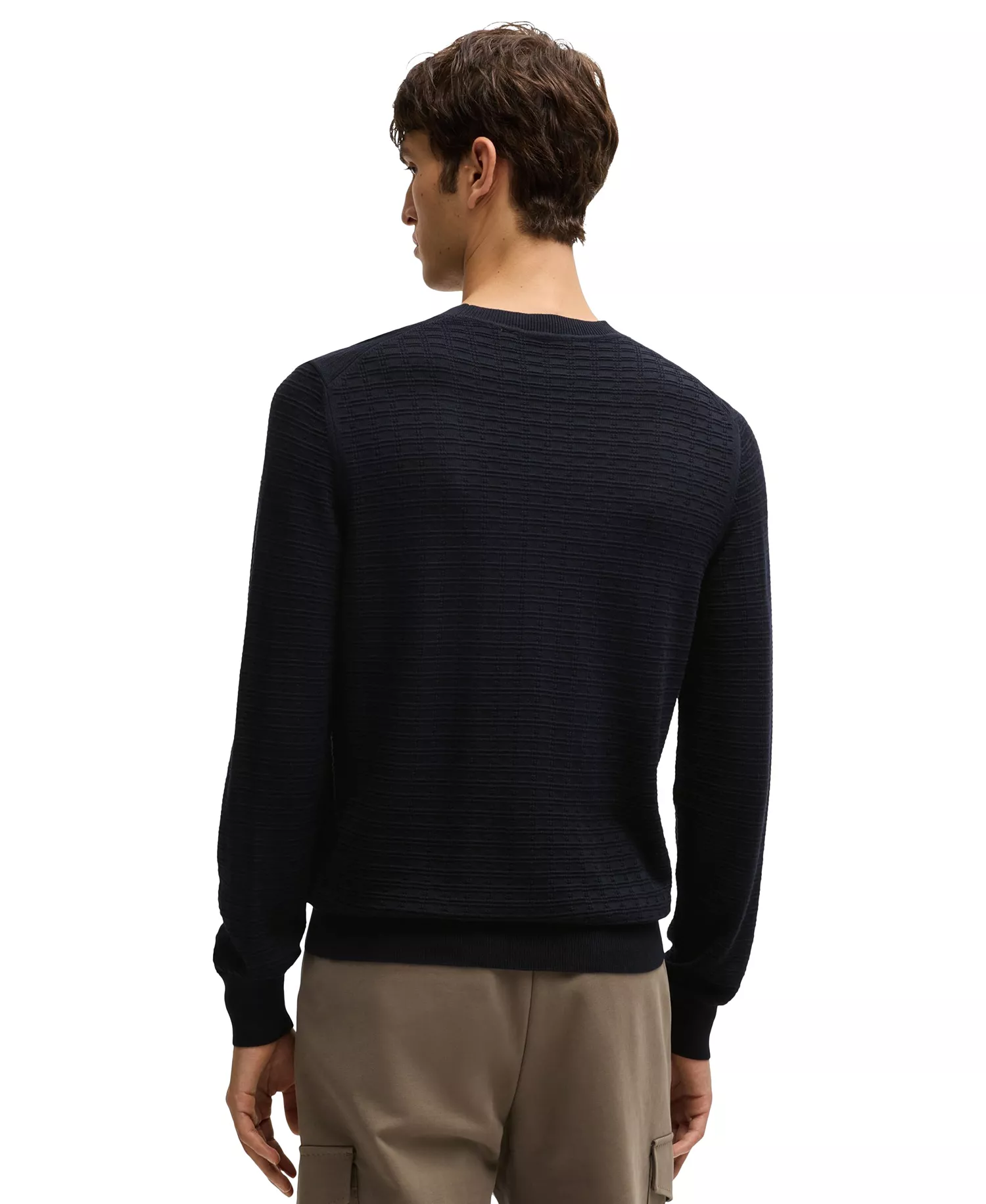 Men's Silk Regular-Fit Knit Structure Sweater - Dark Blue - 2XL
