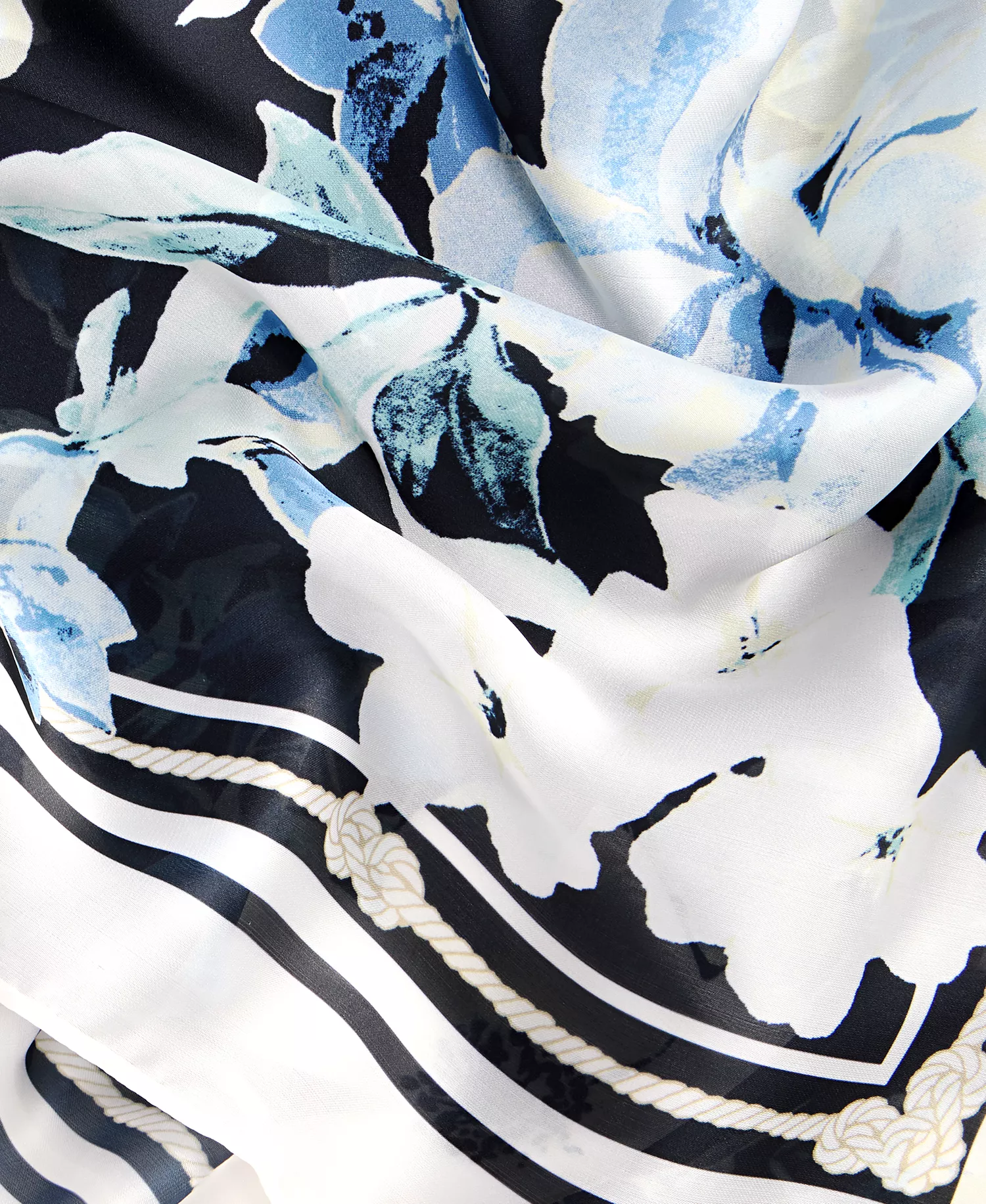 Bordered Floral Square Scarf, Macy's Exclusive - Black/Blue - OS