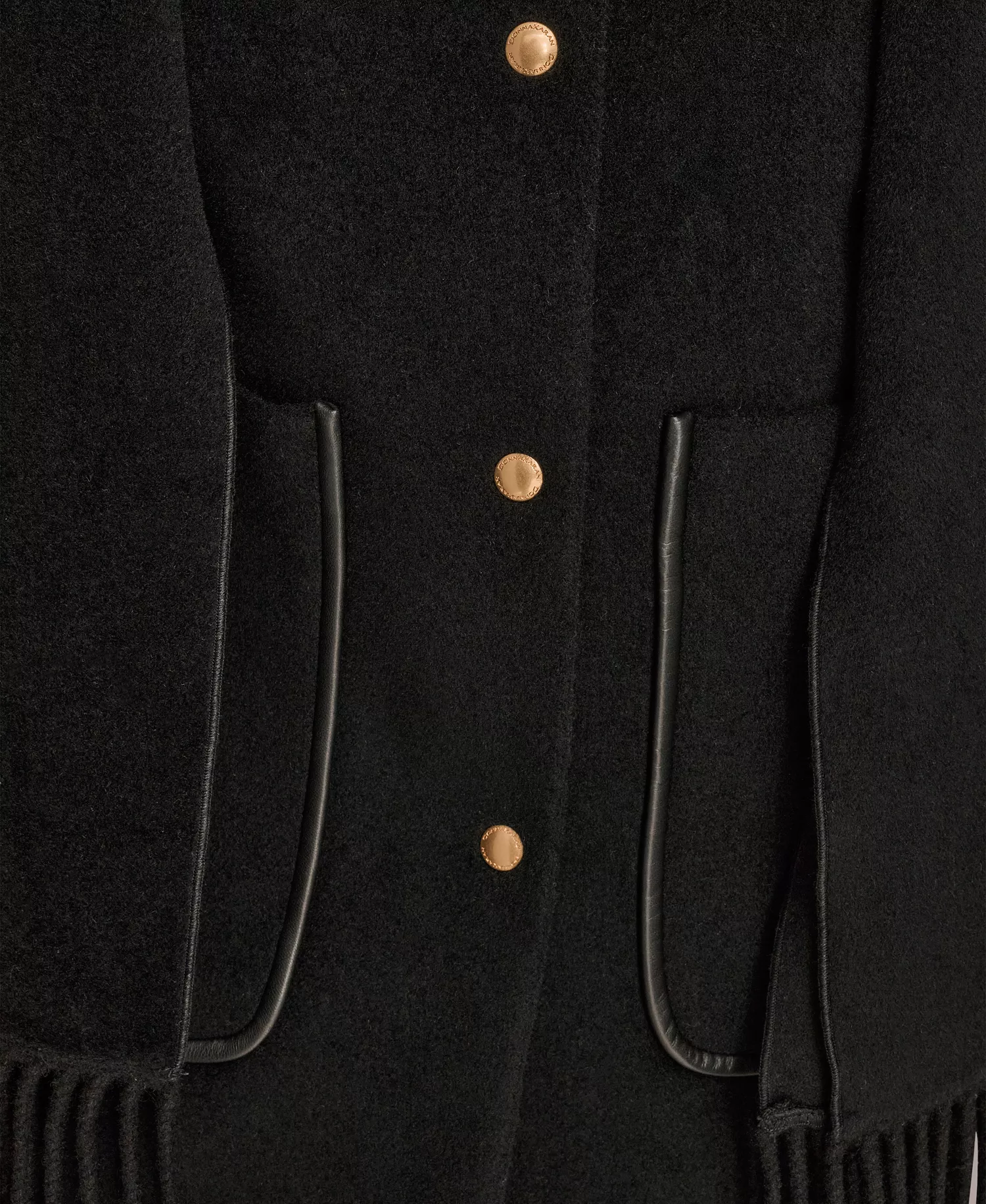 Women's Snap Button Scarf Coat - Black - L
