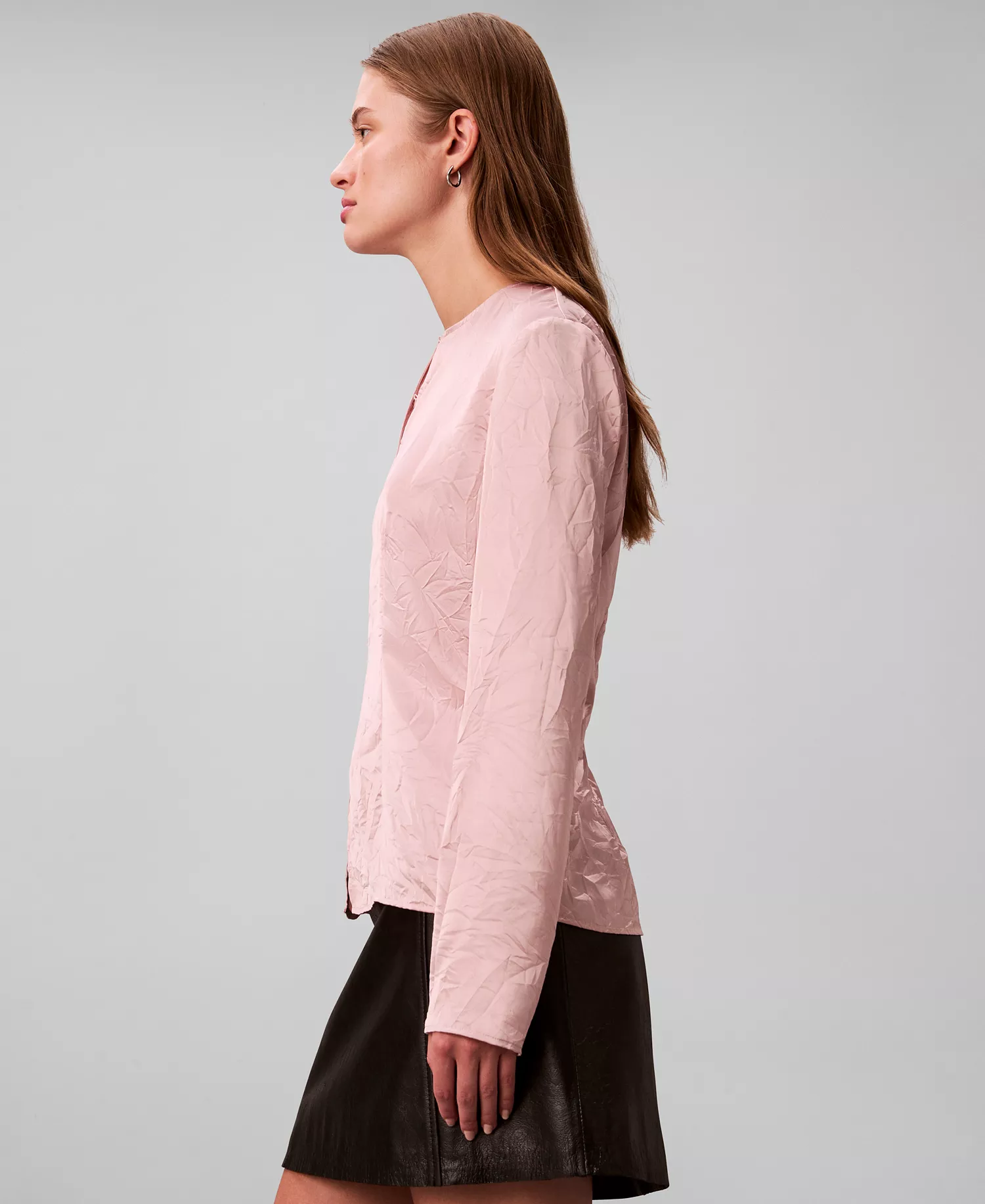 Women's Long Sleeve Button-Down Relaxed Top - Pale Mauve - XL