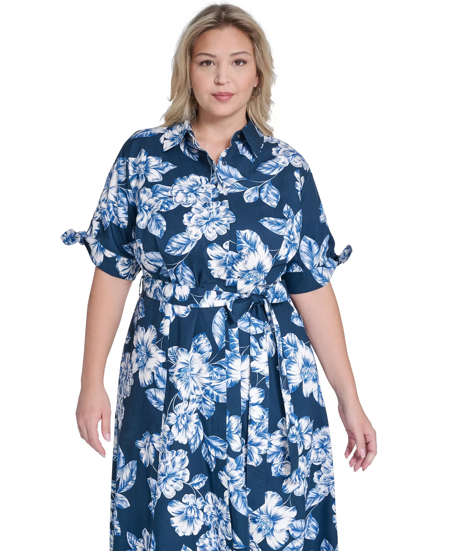 Plus Size Floral-Print Midi Dress - Indigo Multi - 14W