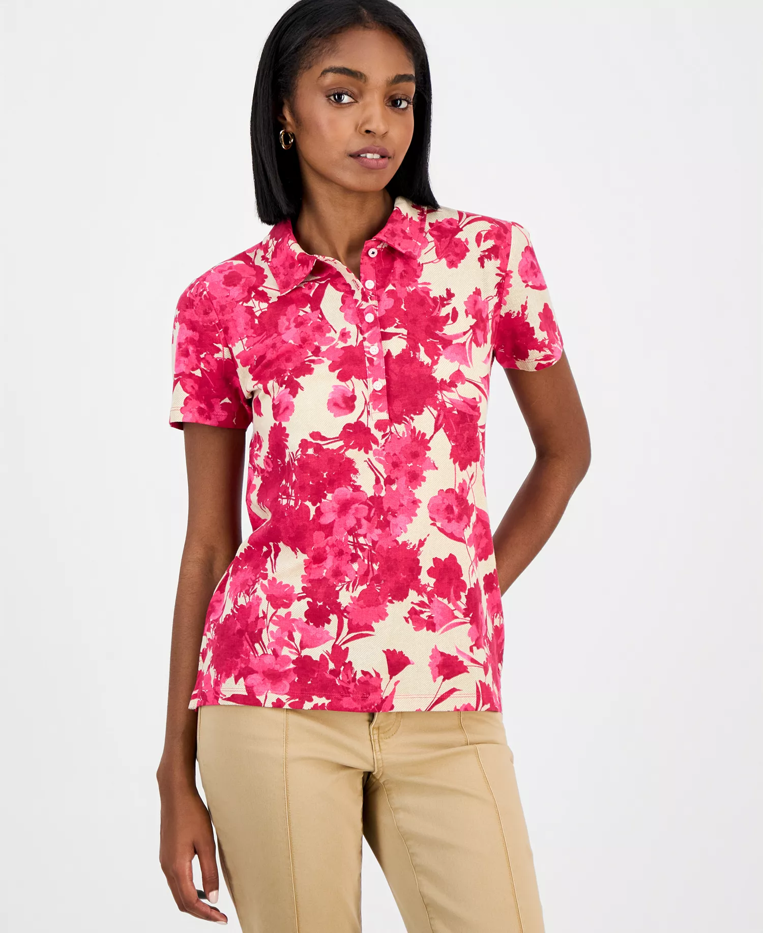 Nautica Women's Festival Floral Polo Shirt - Aster Pink Multi - L
