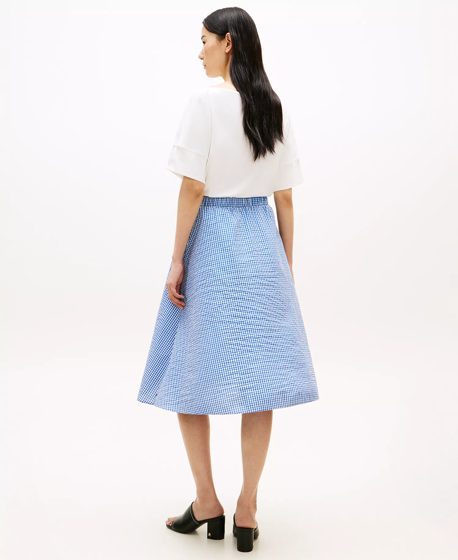 Women's Gingham Elastic Waist Skirt - Blue - L