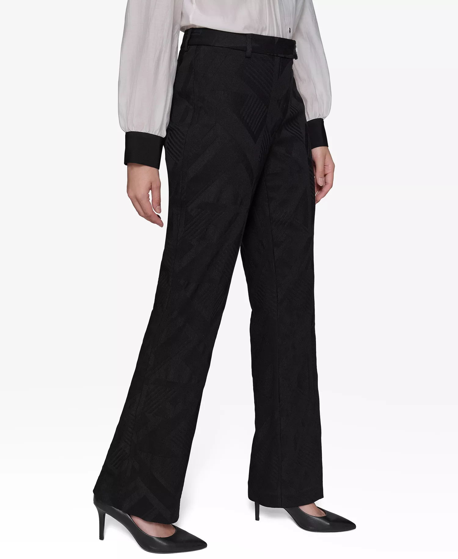 Women's Jacquard Patterned Wide-Leg Pants - Black - 10