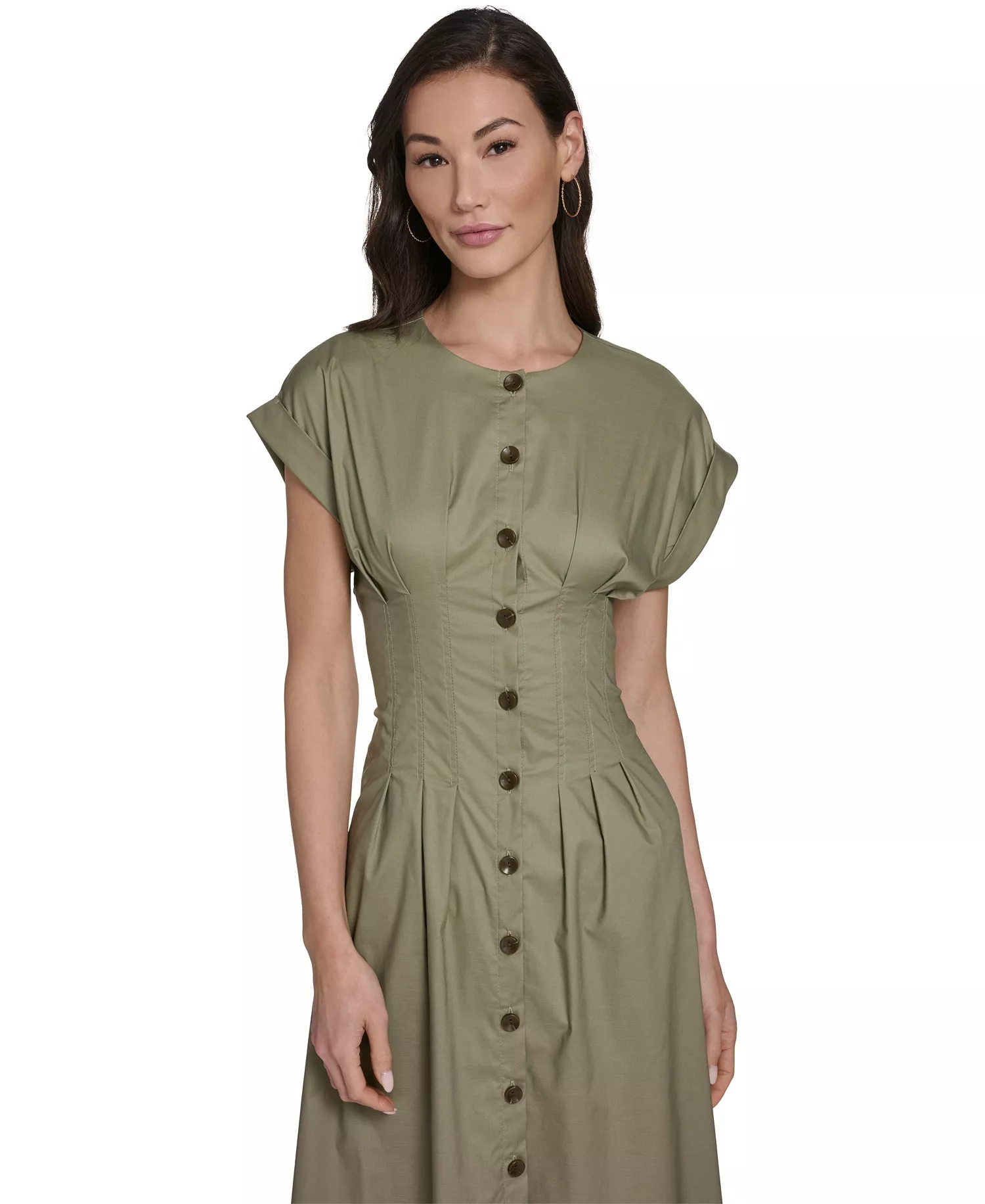 Women's Button-Down A-Line Midi Dress - Light Olive - 10