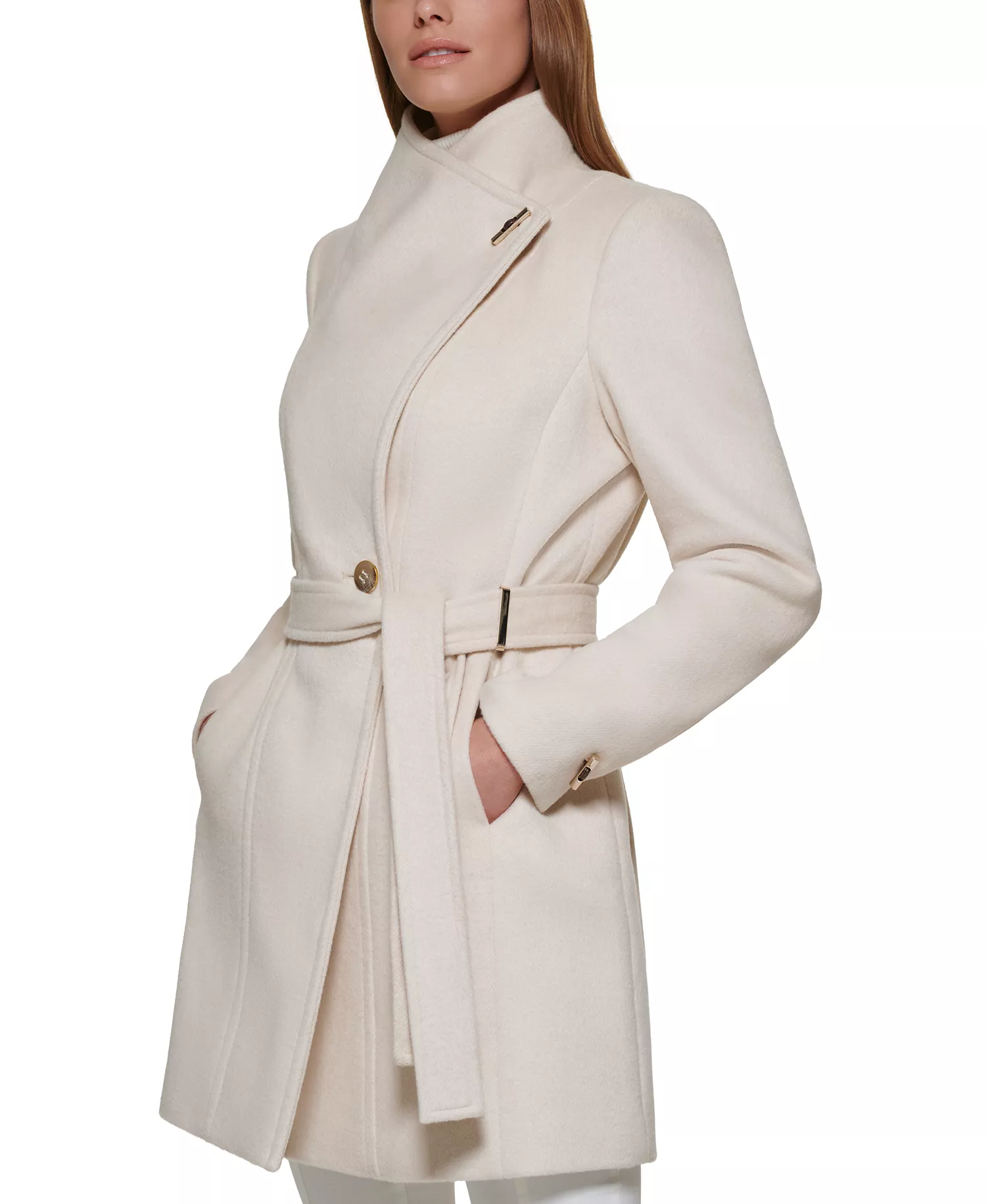 Women's Petite Asymmetrical Belted Wrap Coat, Created for Macy's - Nude - PS