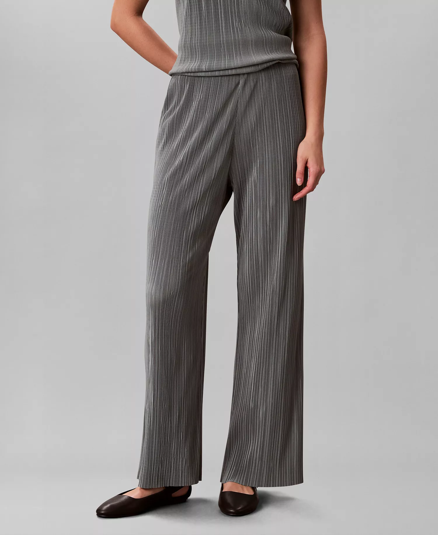 Women's Plisse Tunic and Pull-on Wide-Leg Pants - Shadow - L