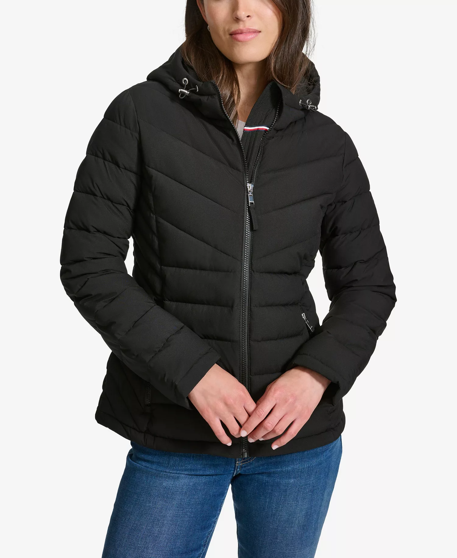 Women's Long-Sleeve Hooded Puffer Jacket - Black - L
