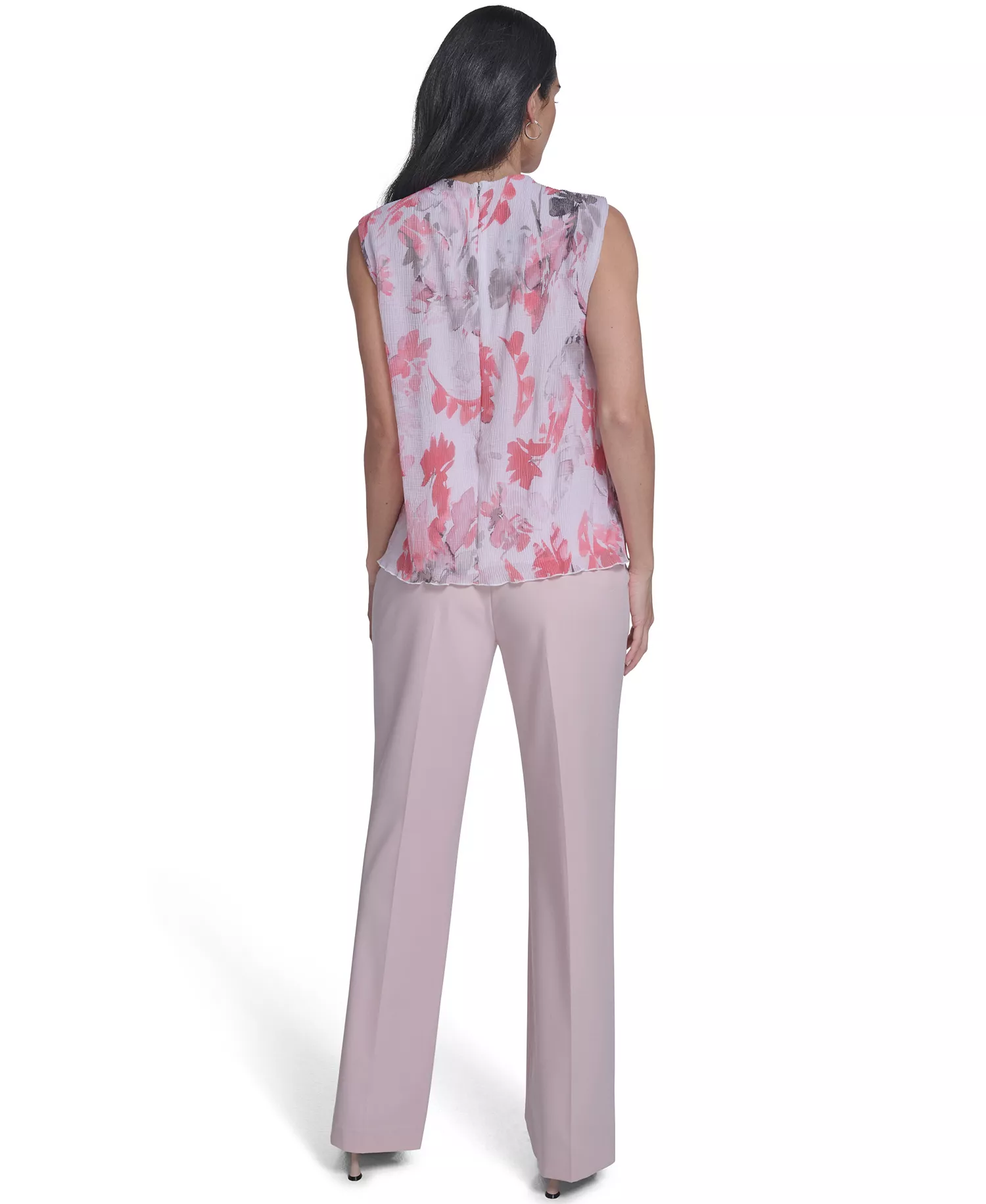 Women's Sleeveless Textured Top - Petal/latte Multi - L