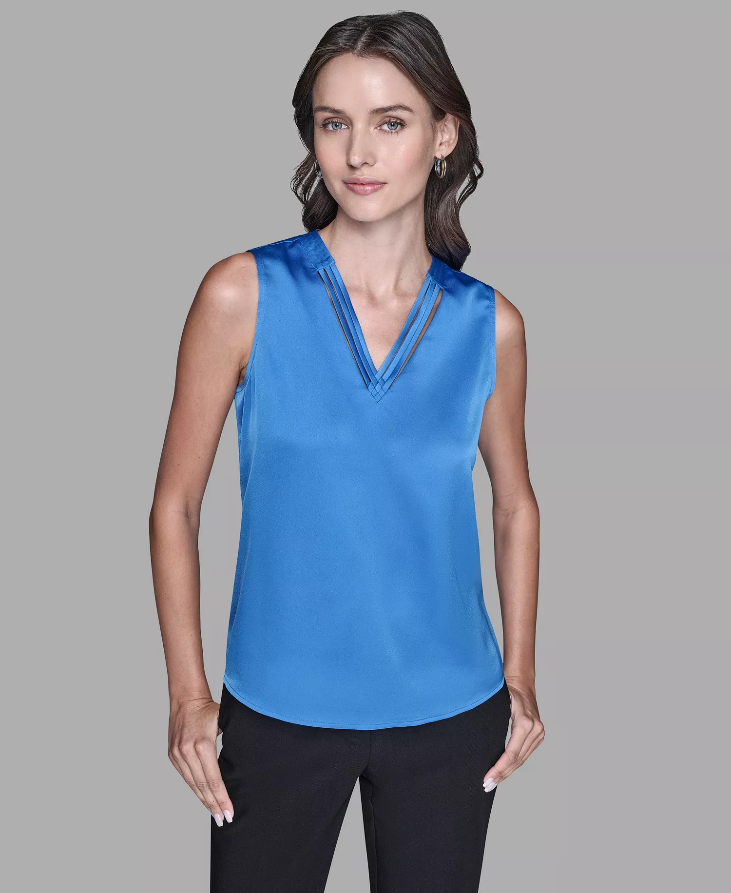Women's Sleeveless V-Neck Top - French Blue - L
