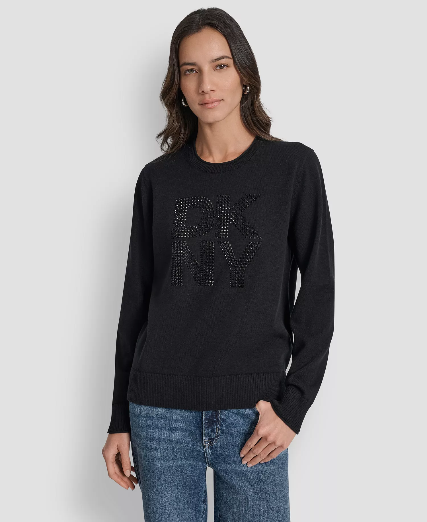 Petite Embellished Logo Crewneck Sweater - Black - PM