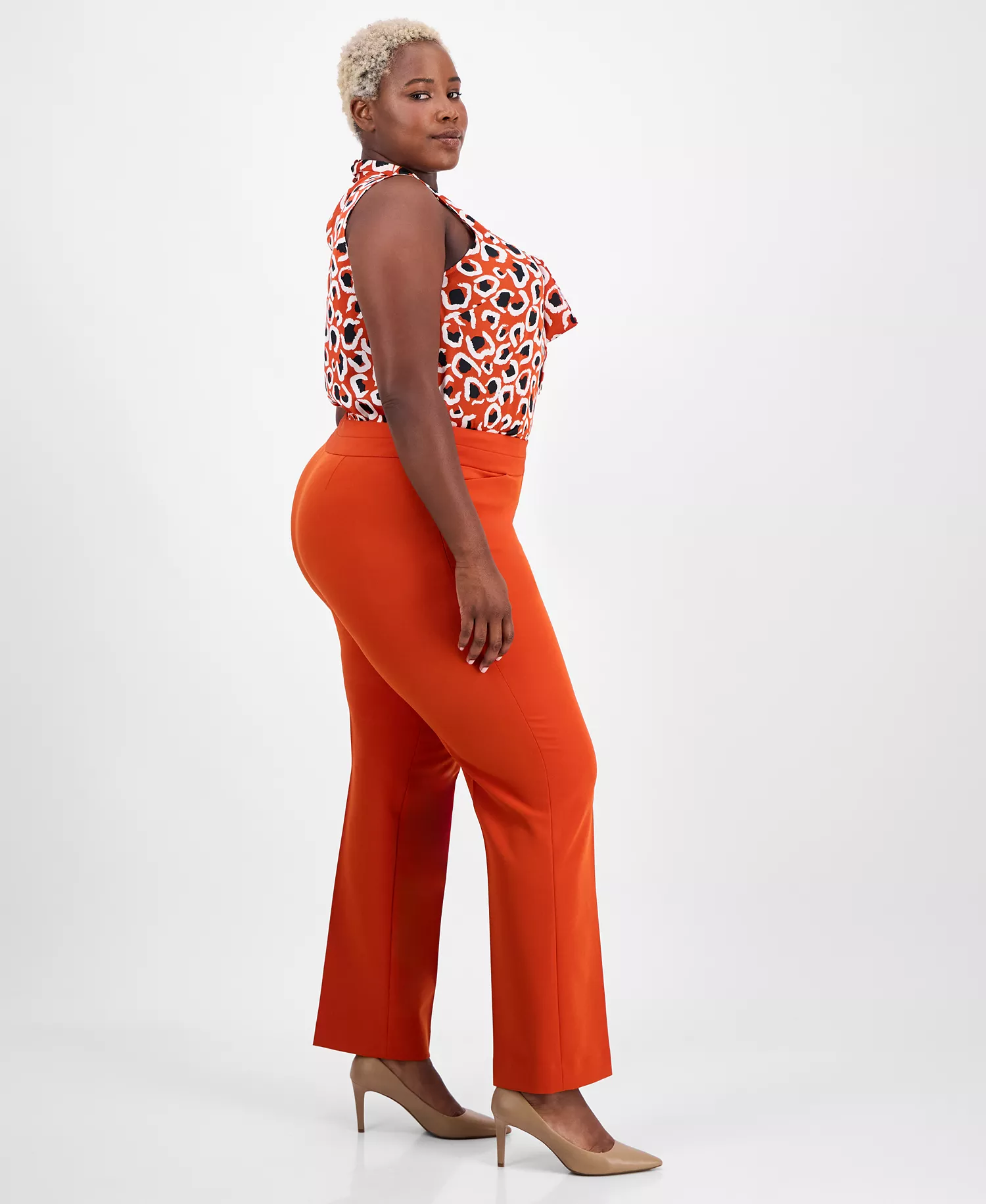 Plus Size Mid-Rise Bell-Bottom Pants - Persimmon - 14W