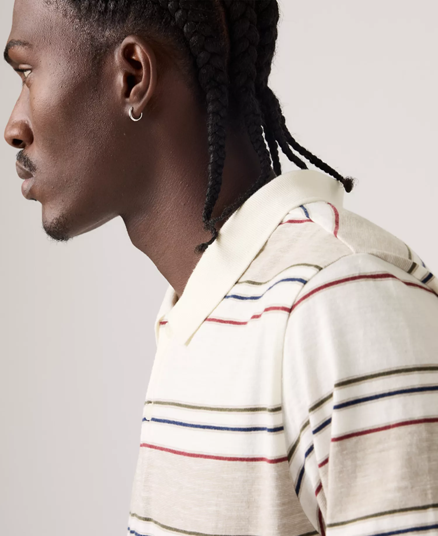 Men's Merritt Striped Collared Polo Shirt - Cream/Beige - 2XL