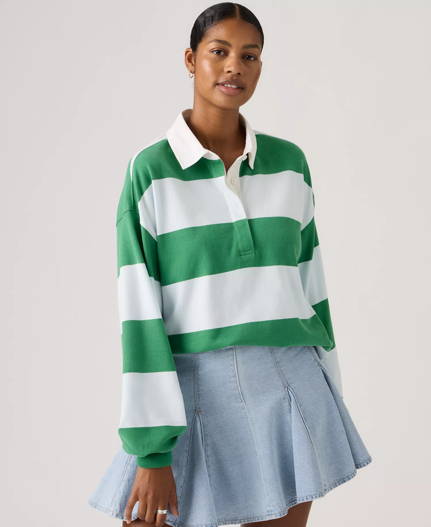 Women's Rugby Long-Sleeve Collared Top - Katie Stripe Multi - L