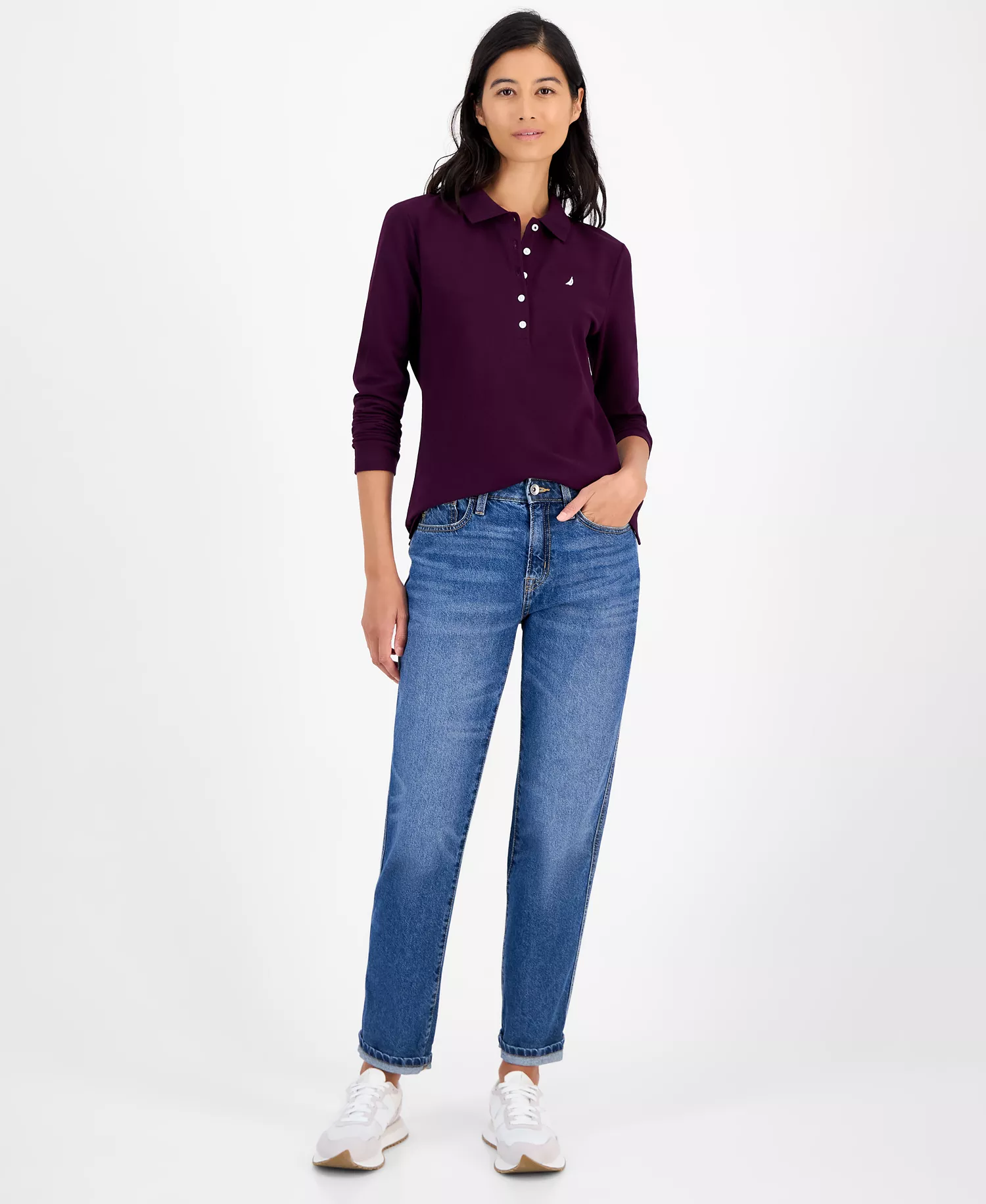 Jeans Women's Long Sleeve Polo Shirt - Aubergine - L