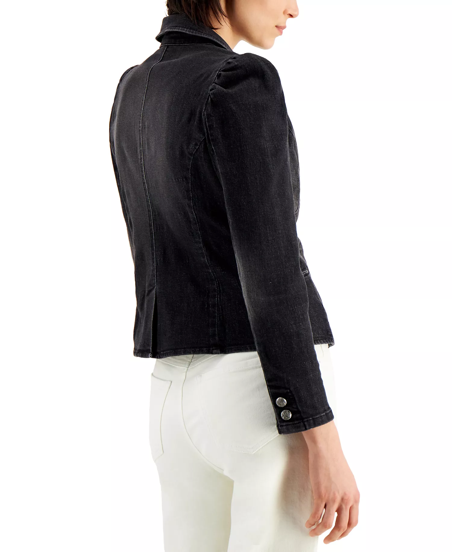 Women's Puff-Sleeve Blazer, Created for Macy's - Deep Black - L