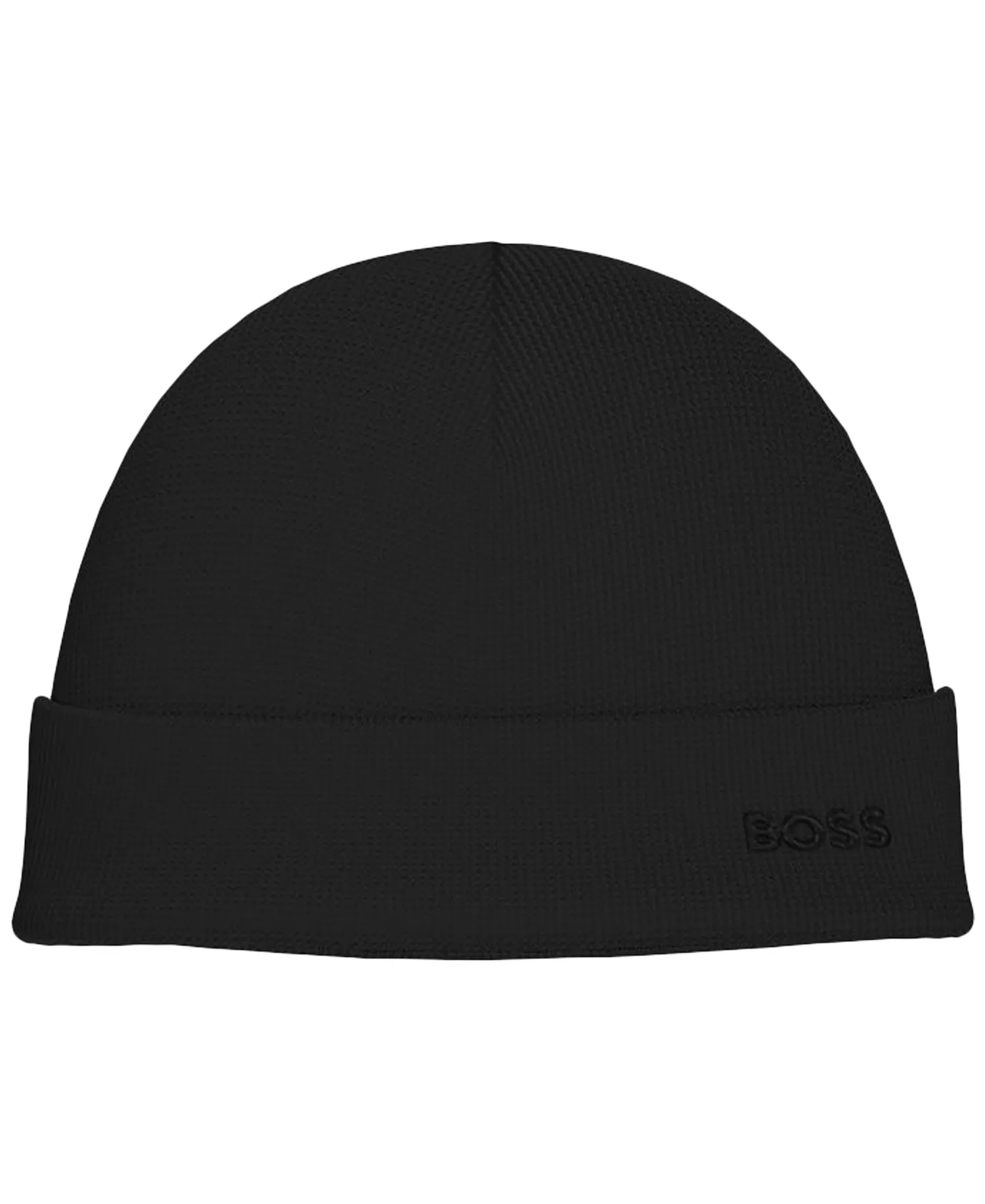 Men's Waffle Logo Detail Beanie - Black - ONE SIZE