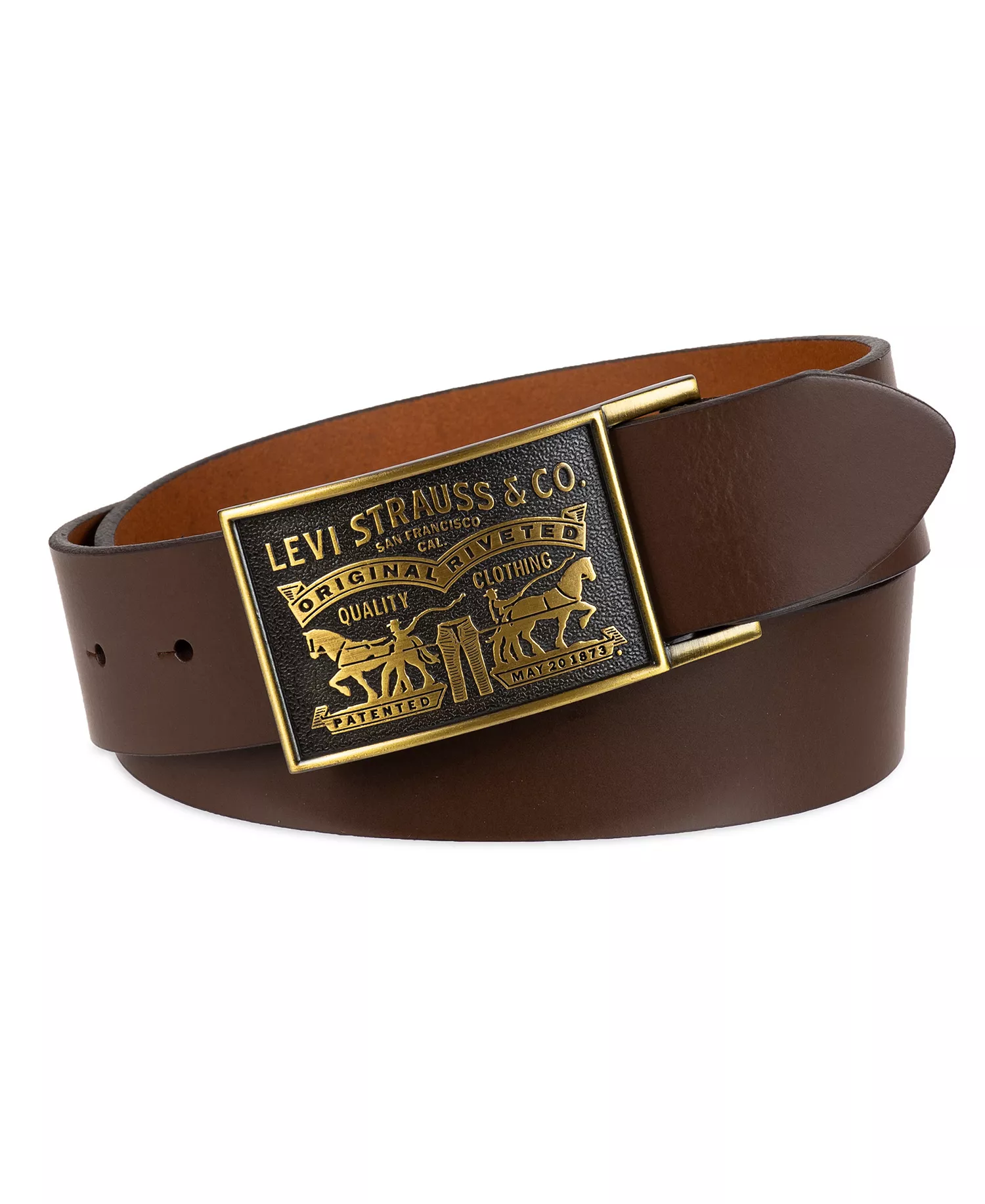 Men's Western Leather Belt with Removable Plaque Buckle - Brown - L (38-40)