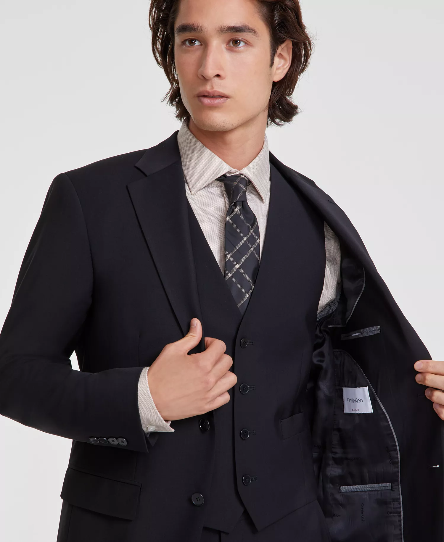 Men's Slim-Fit Wool-Blend Stretch Suit Jackets - Black - 36R