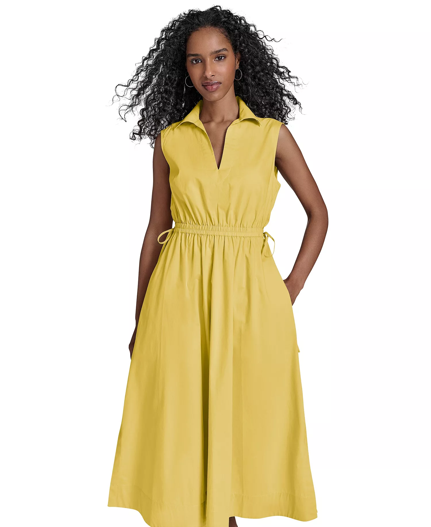 Women's Cotton Drawstring Sleeveless Midi Dress - DAFFODIL - 10