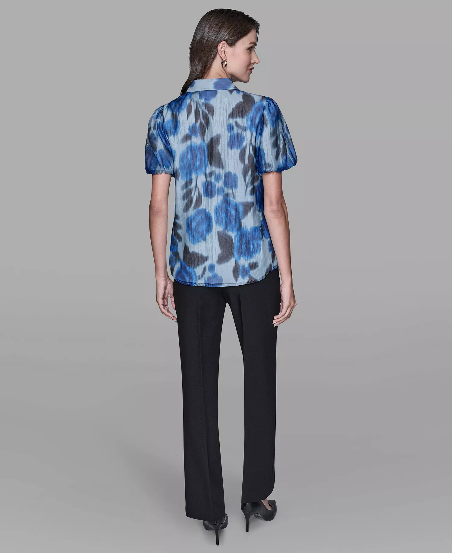 Women's Organza Collared Top - French Blue Multi - L