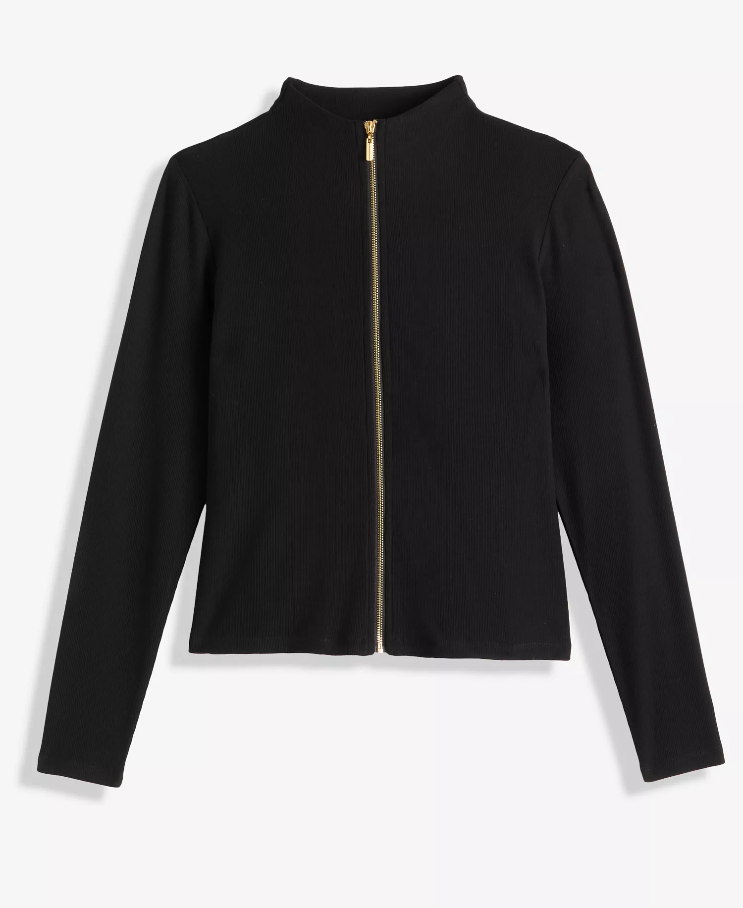 Petite Mock-Neck Zip-Front Top, Macy's Exclusive  - Deep Black - P/L