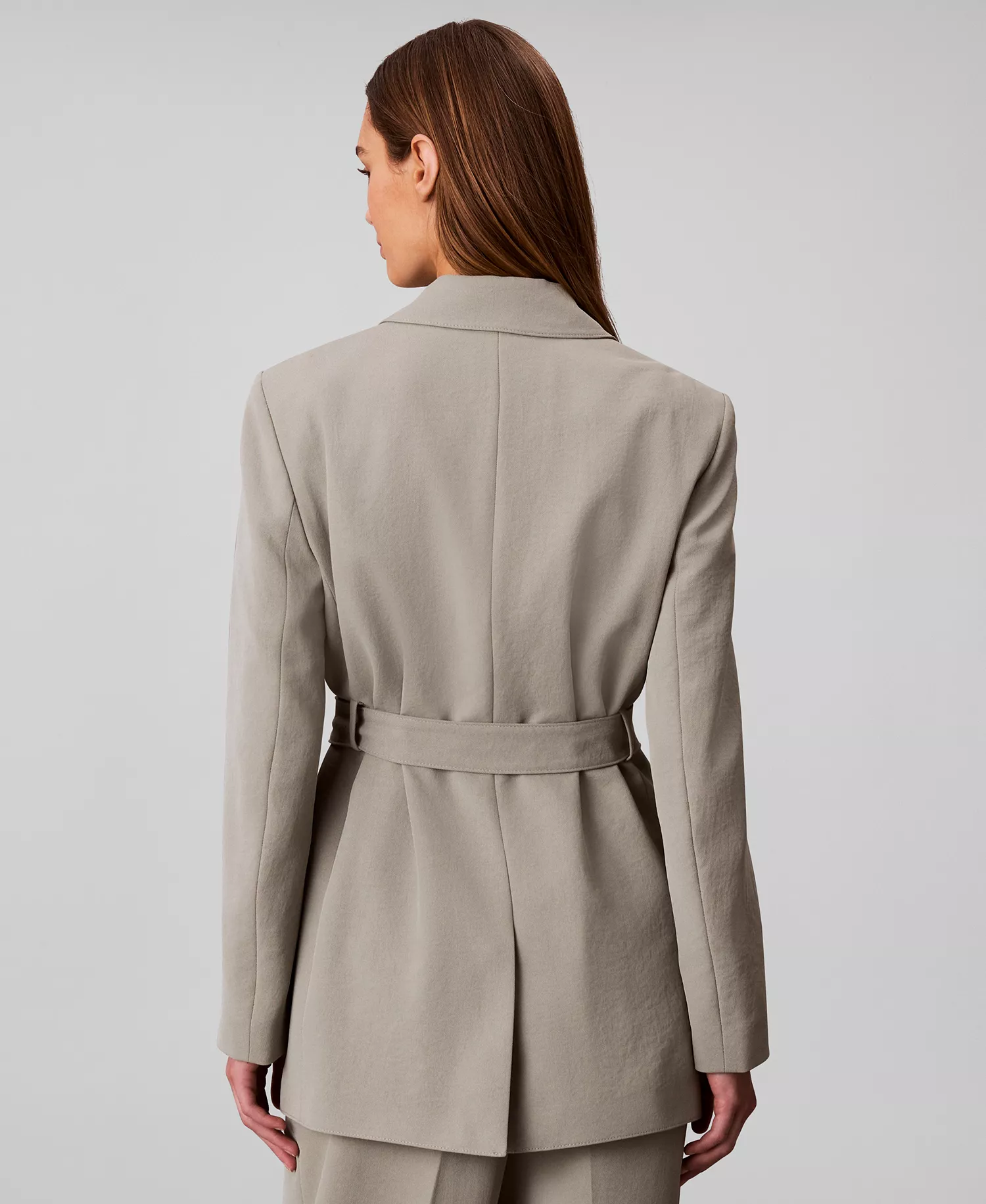 Women's Casual Twill Collared Belted Blazer - Shadow - 16