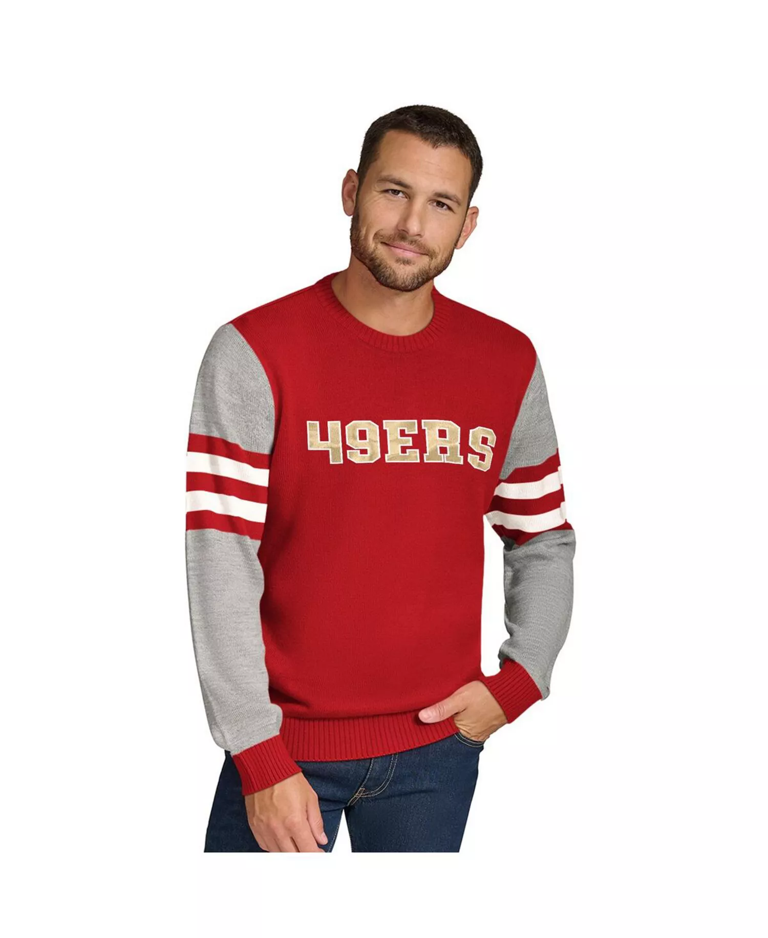 Men's Scarlet/Heather Gray San Francisco 49ers Acrylic Crewneck Pullover Sweatshirt - Scarlet, Heather Gray - L