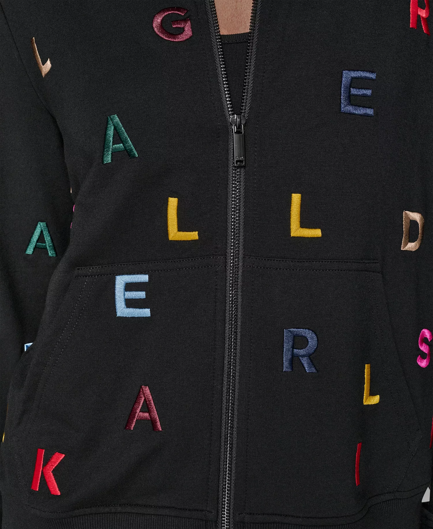 Women's Mock Neck Front Zipper Jacket - Black multi - S