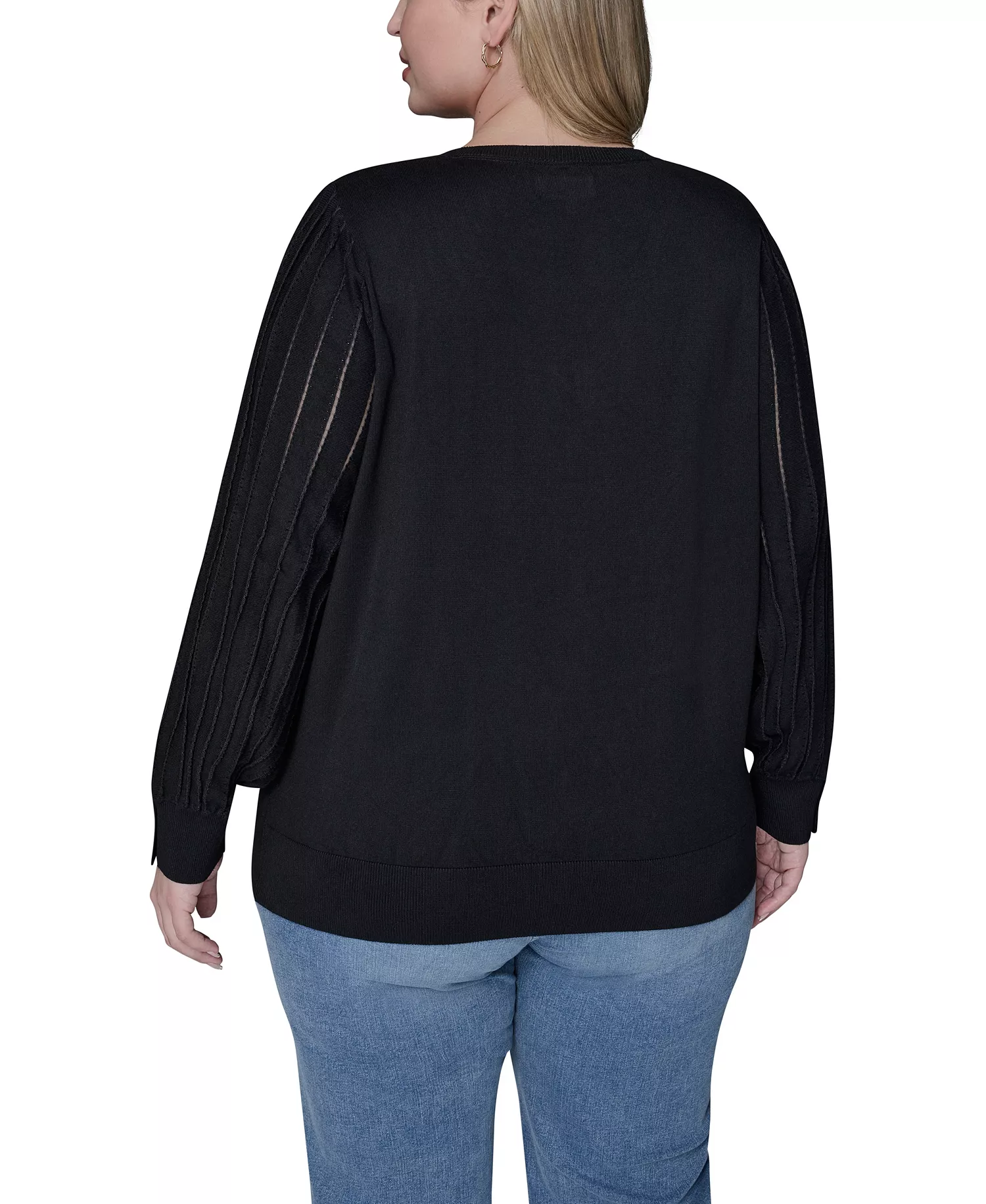 Women's Plus Size V-Neck Long-Sleeve Sweater - Black - 0X