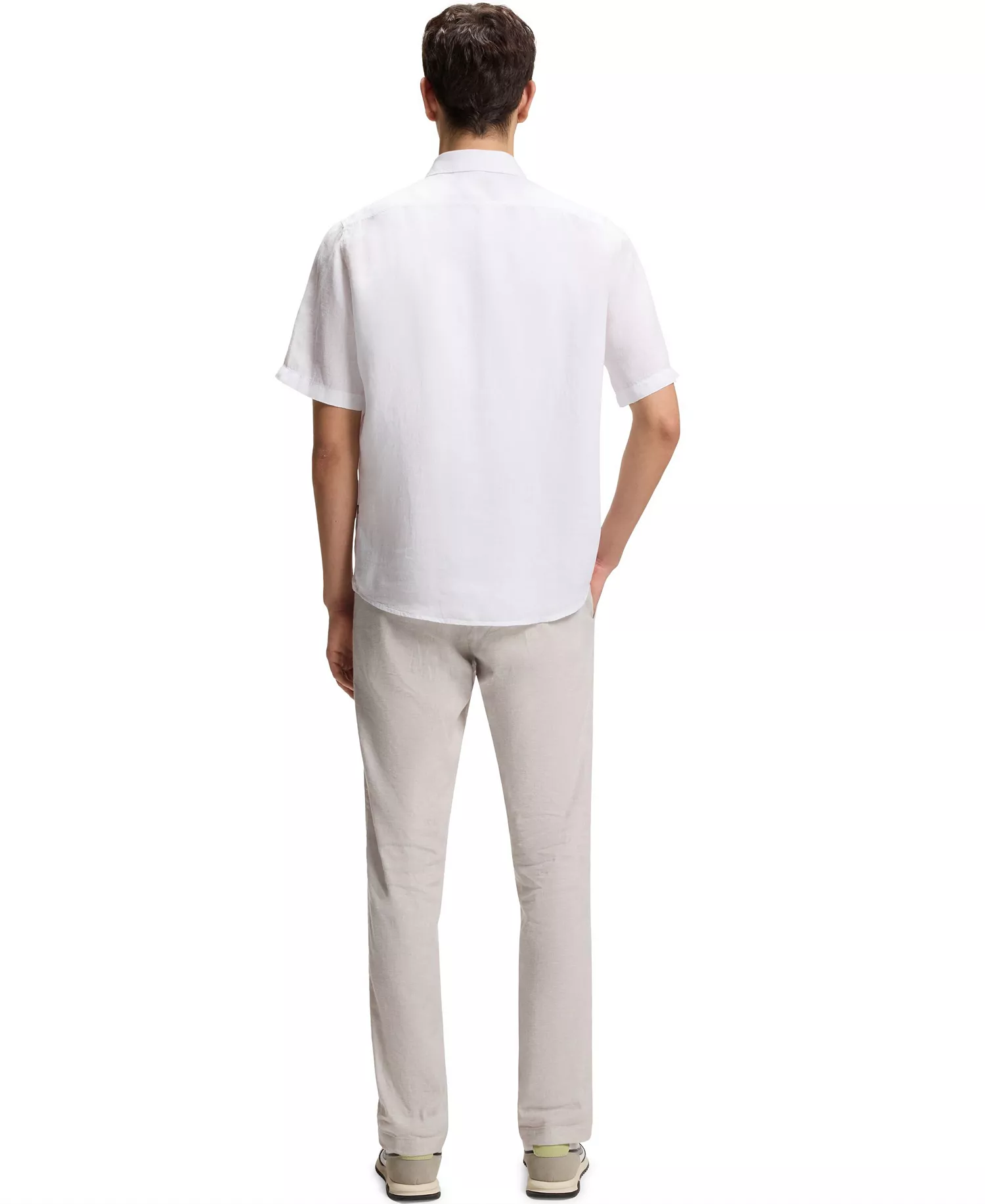 Men's Linen Regular-Fit Short-Sleeved Shirt - White - 2XL