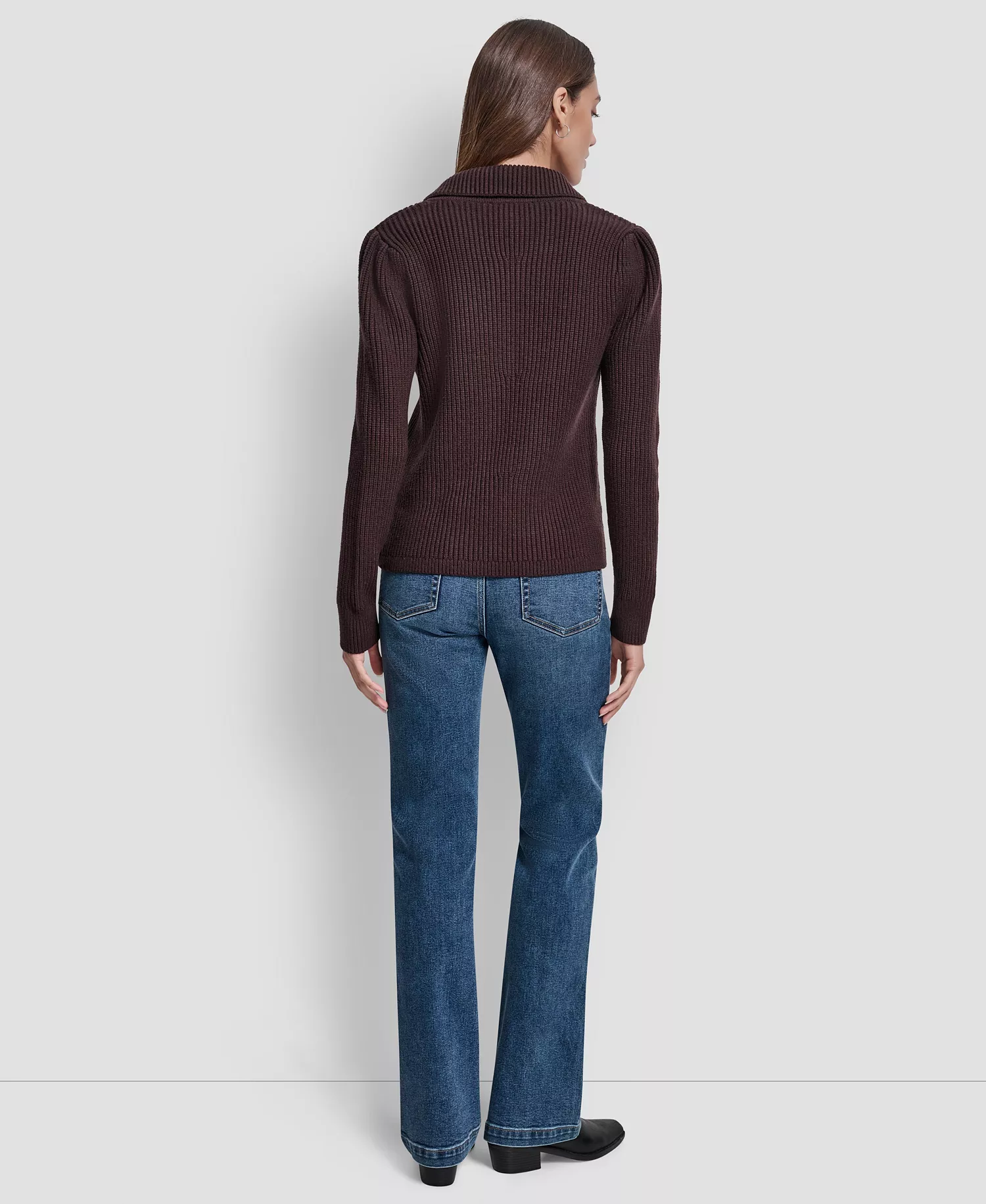 Women's Shaker Stitch Detail Cropped Cardigan Sweater - Espresso - L