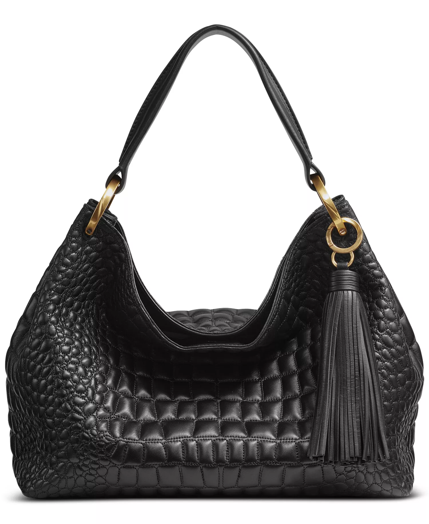 Glenwood Quilted Croc Shoulder with Tassel Detail - Blk/gold - NO SIZE