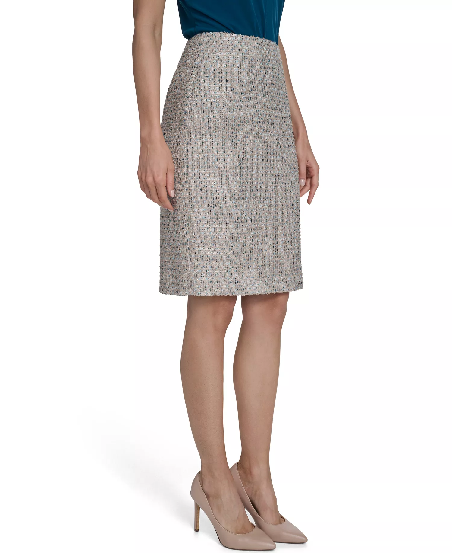 Petite Knee Length Pencil Fashion Skirt - Latte Multi - 0P