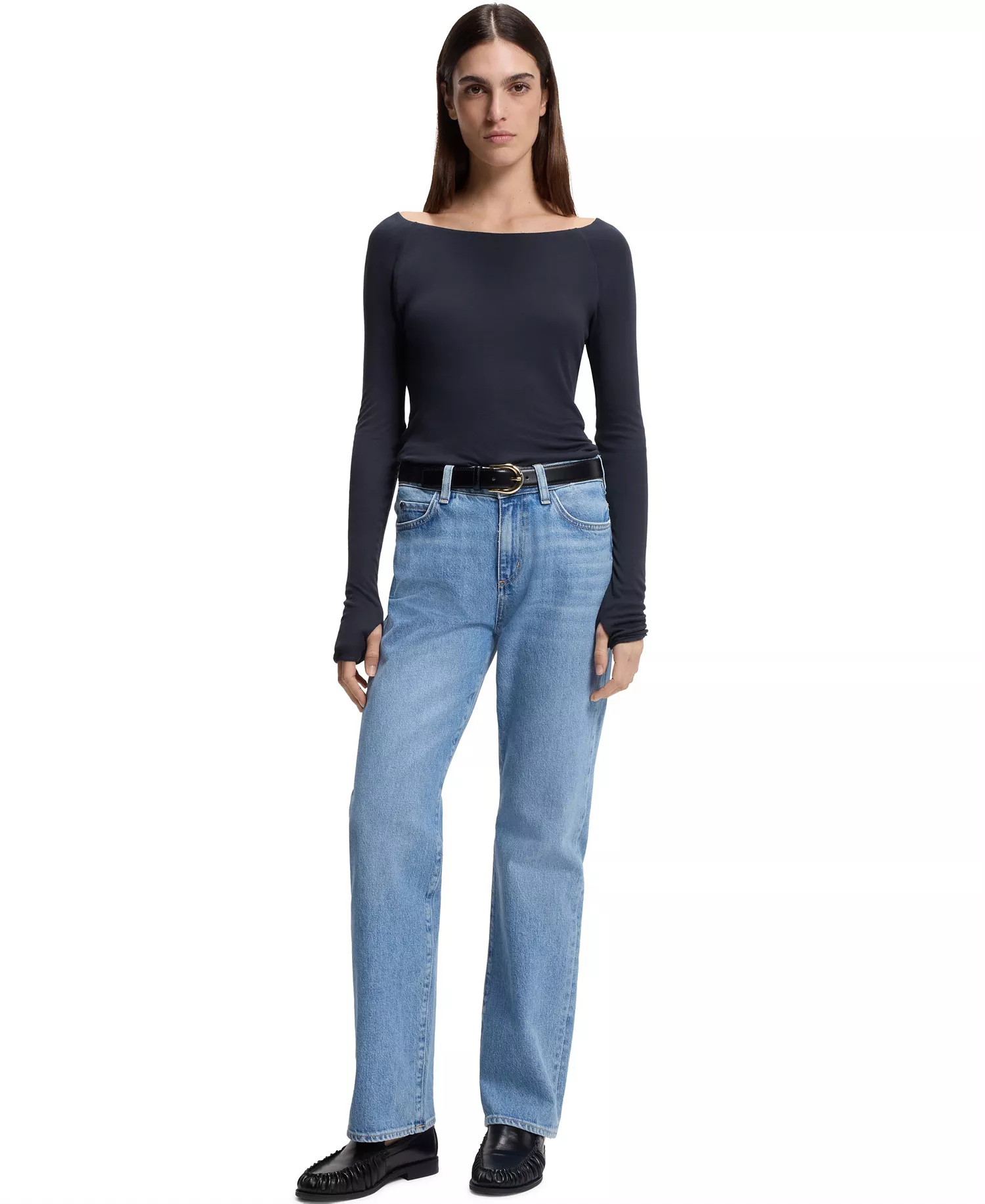 BOSS by Women's Sheer Jersey Double-Layered Jersey Top - Dark Blue - L