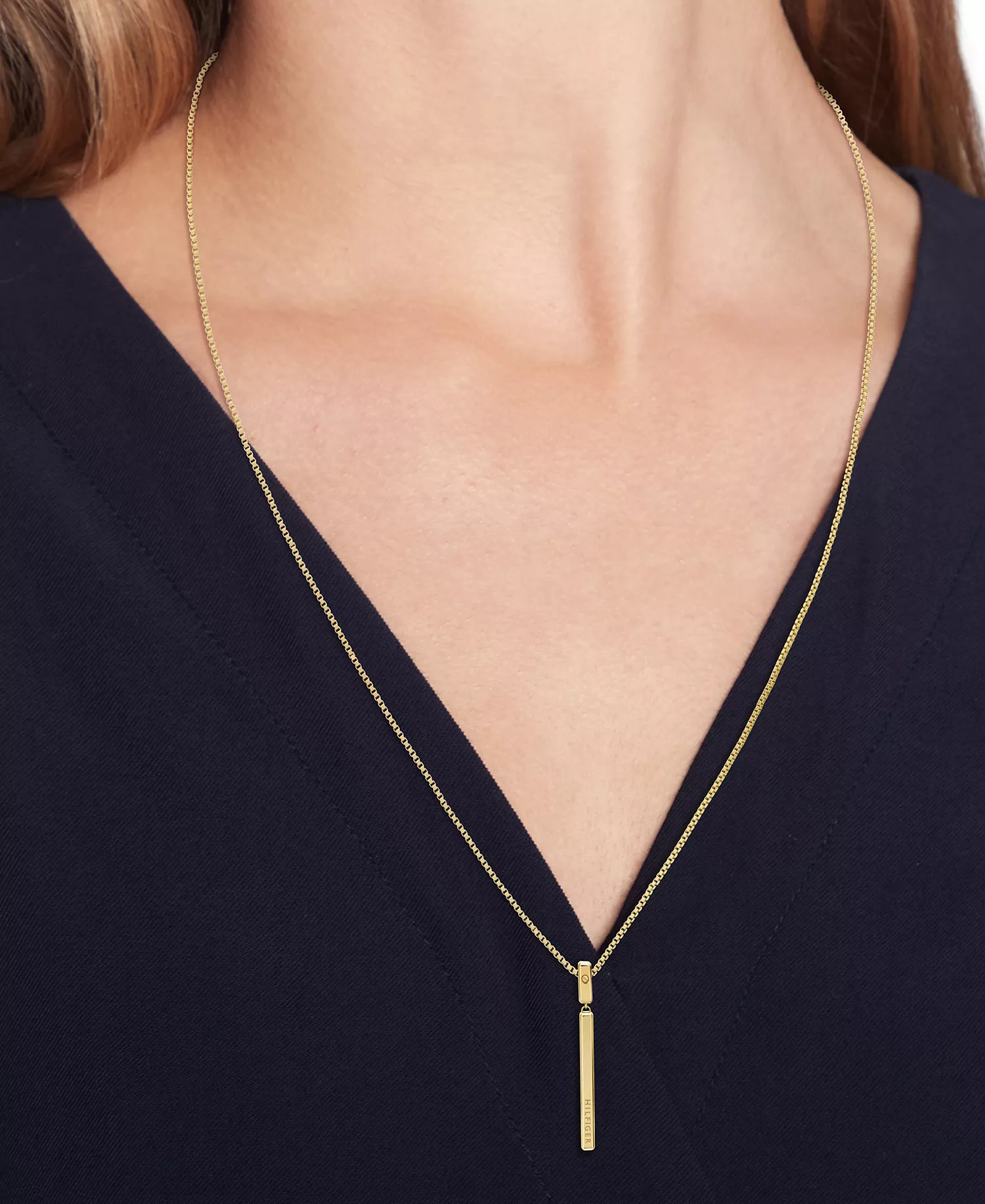 Linear Logo Bar Necklace, 26" + 2" extender - Gold - ONE SIZE
