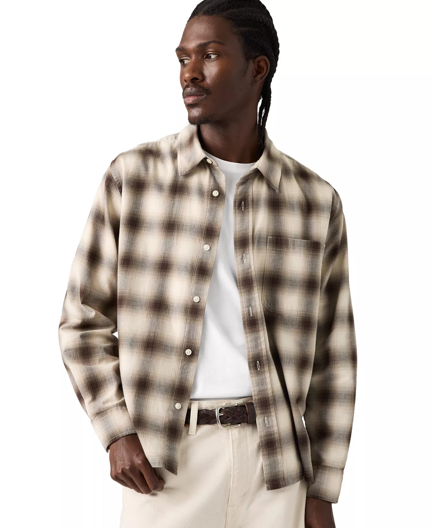 Men's Duboce Boxy Regular-Fit Overshirt - Beige/Khaki - 2XL