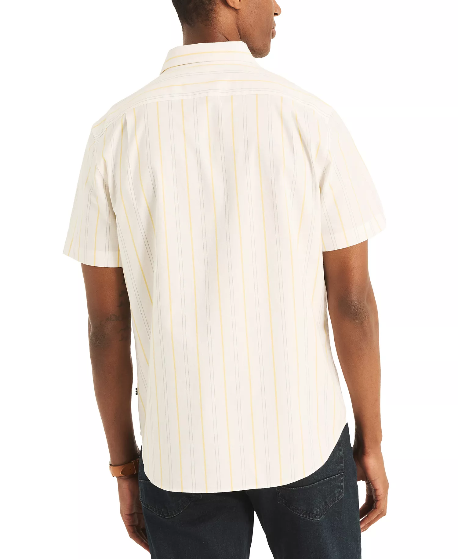 Men's Short Sleeve Button Front Striped Shirt - Bright White - L