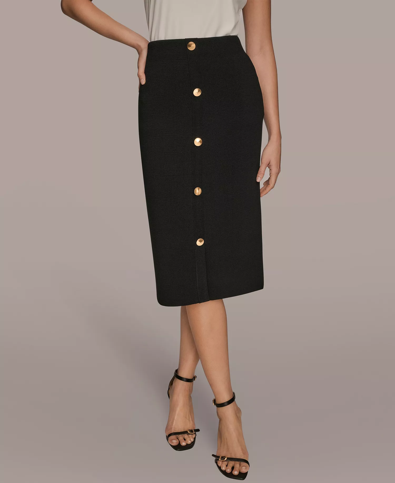 Women's Straight Knit Pull-On Midi Skirt - Black - L