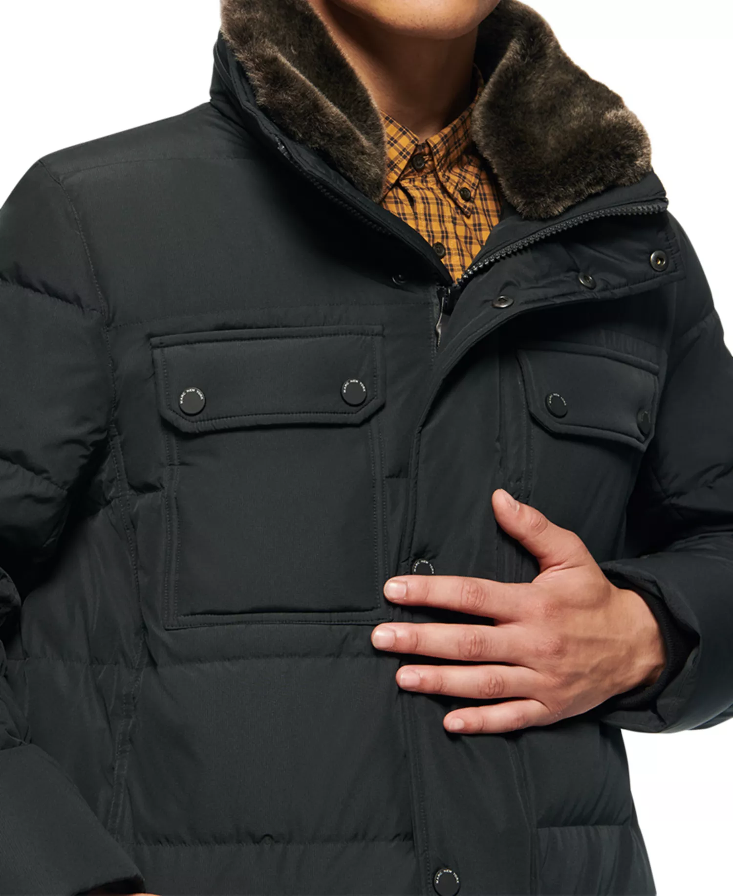 Men's Godwin Quilted Trucker Jacket with Removable Faux-Fur Trim - Black - 2XL