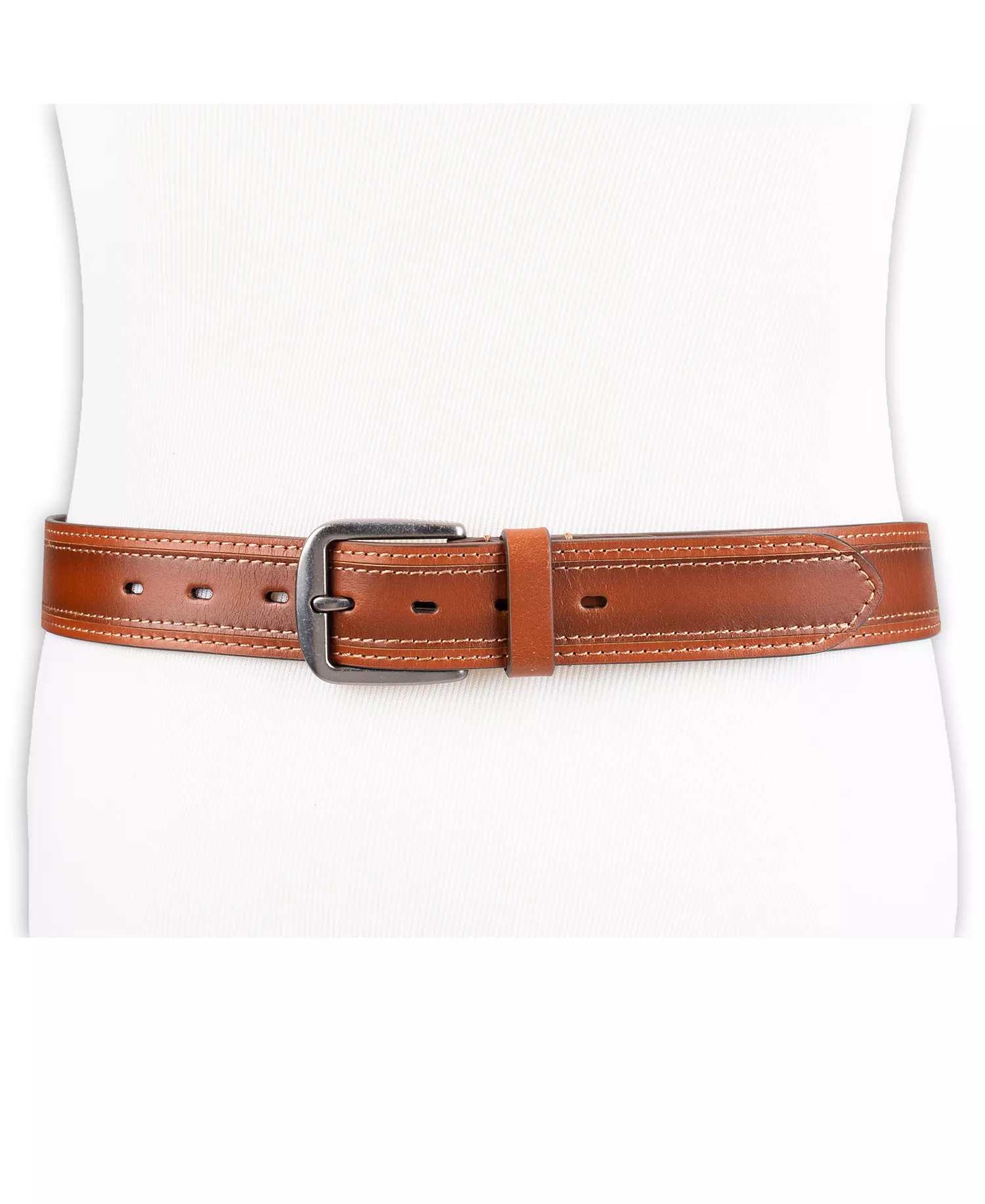 Men's Stitched Leather Belt - Tan - L (38-40)