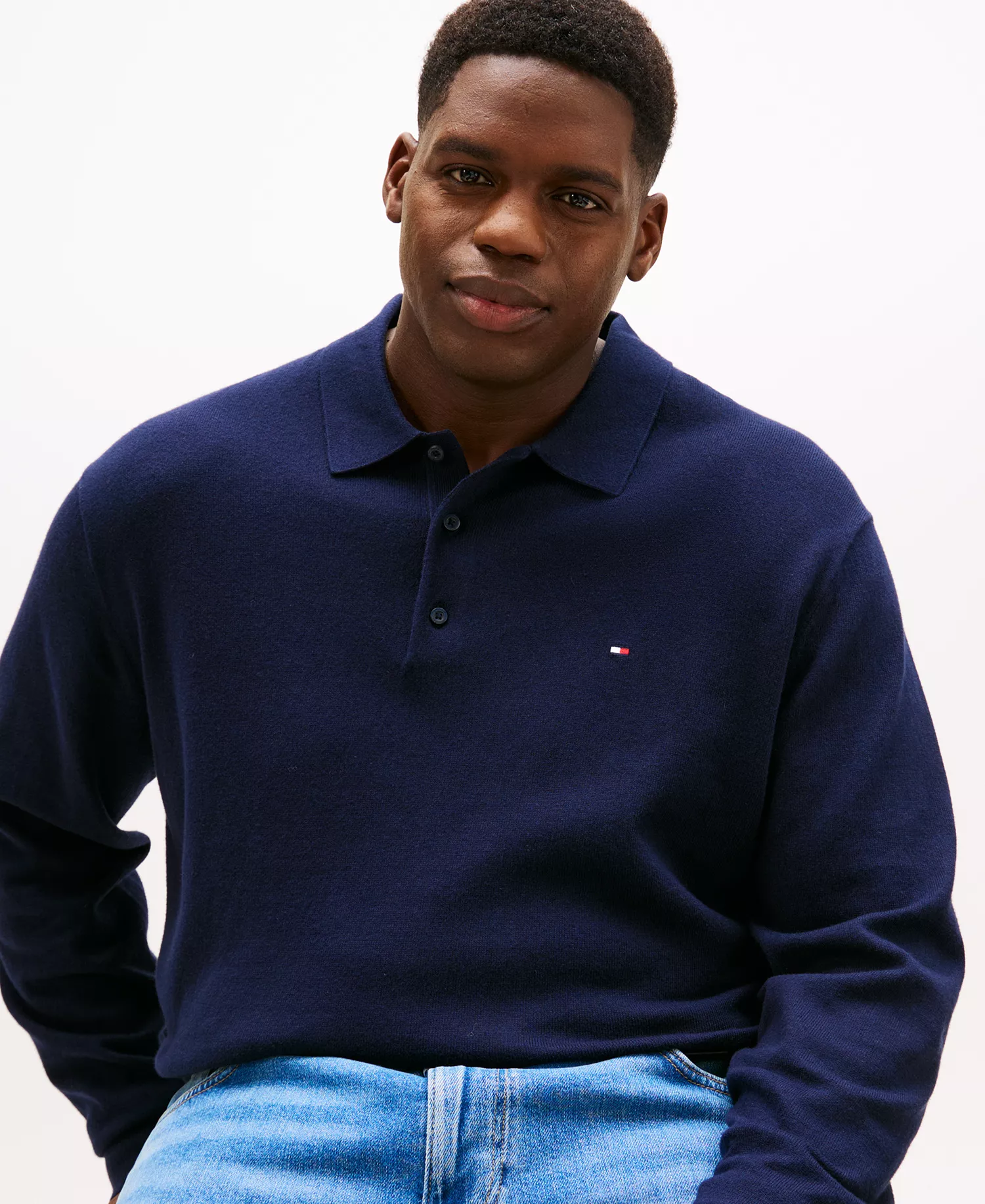 Men's Big and Tall Pima Cotton Cashmere Long Sleeve Polo Sweater - Desert Sky - 3XLT