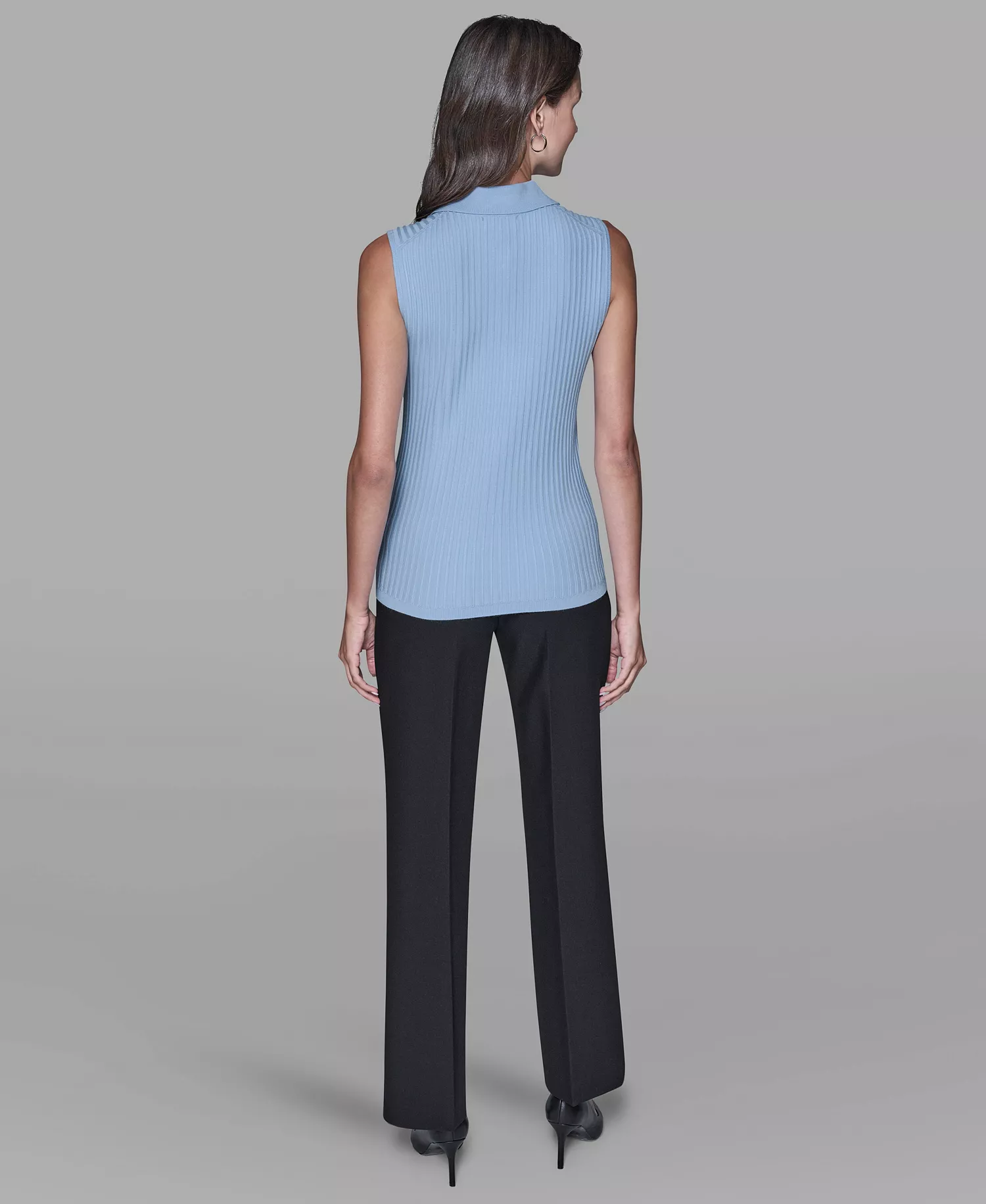 Women's Sleeveless Collared Sweater - Blue Aura - L