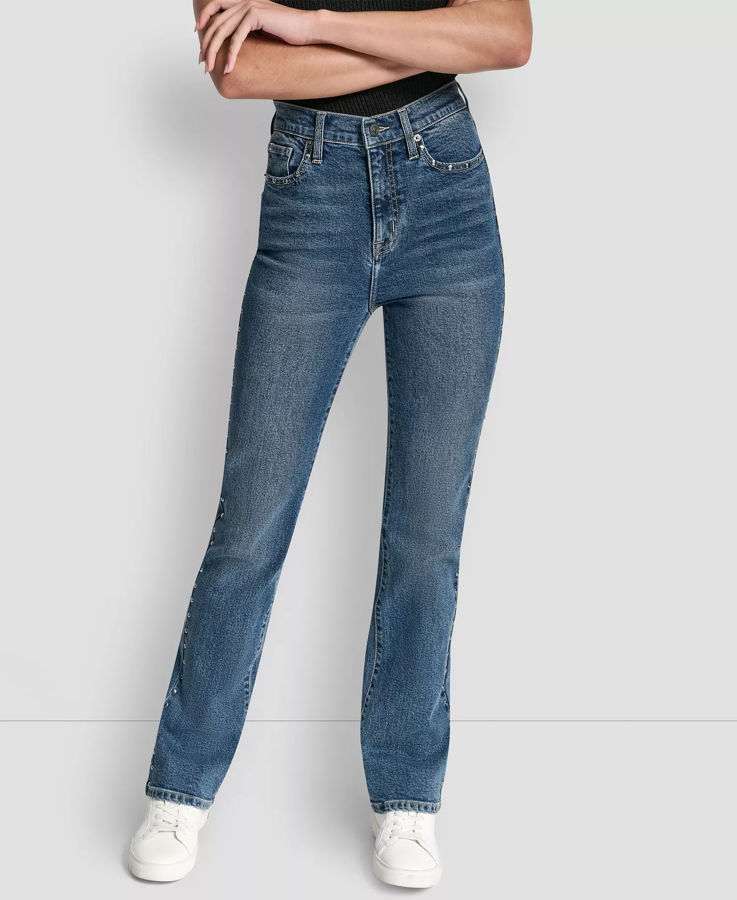 Women's Side Studded High-Rise Bootcut Jeans - Cobble Hill - 24
