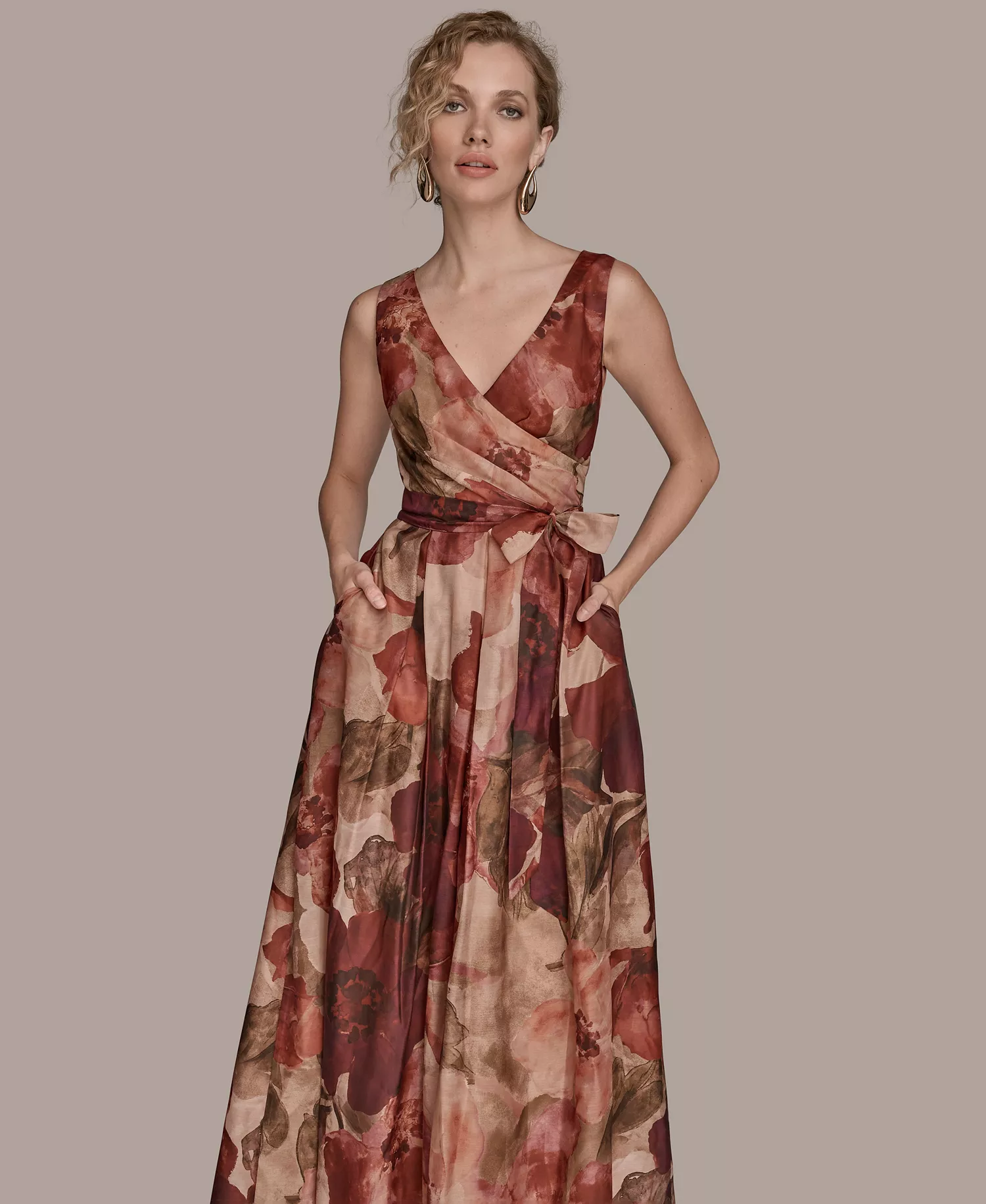 Women's V-Neck Floral Ball Gown - Rhododendron Multi - 10