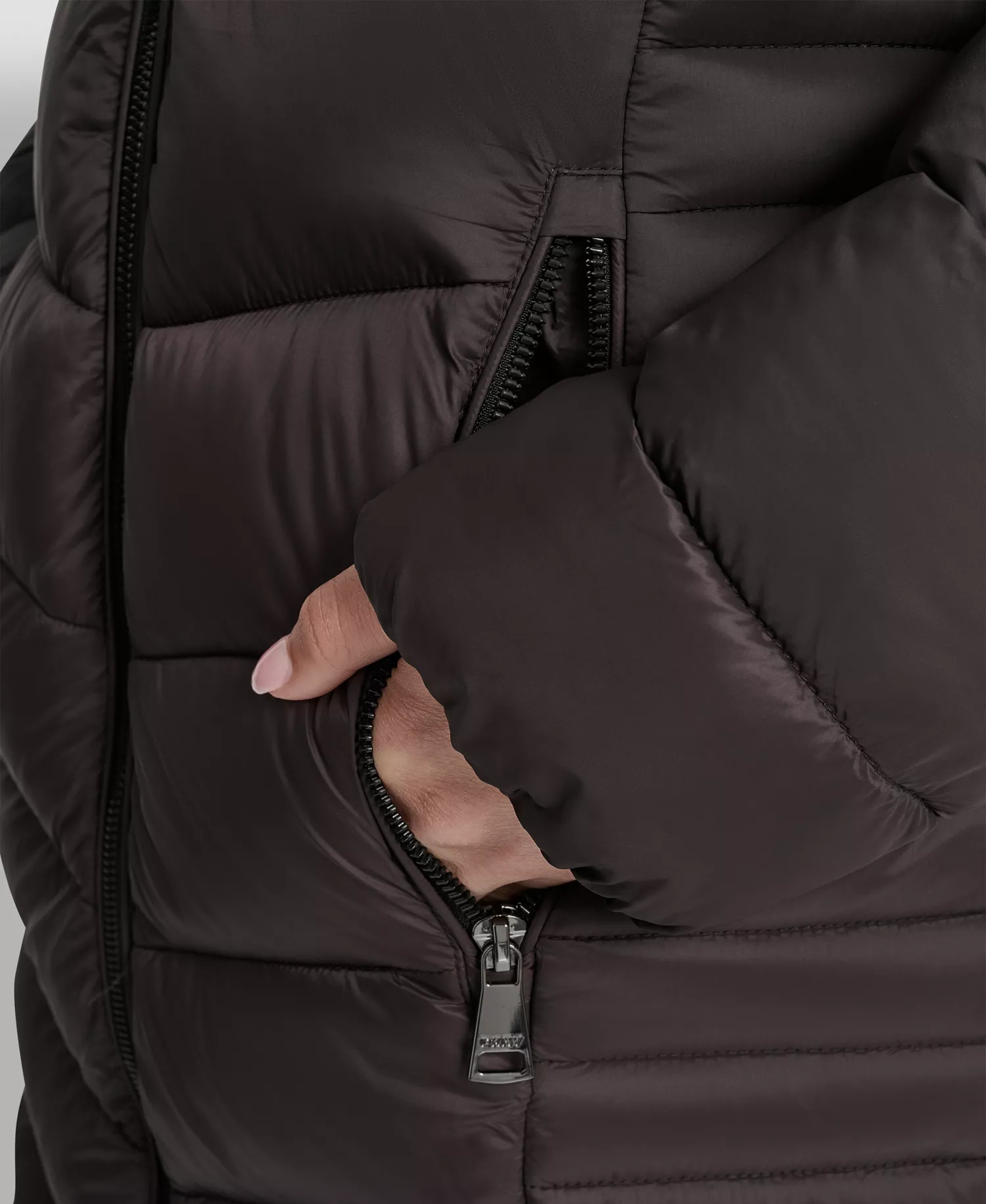 Women's Zip-Front Long Coat - Bitter - L