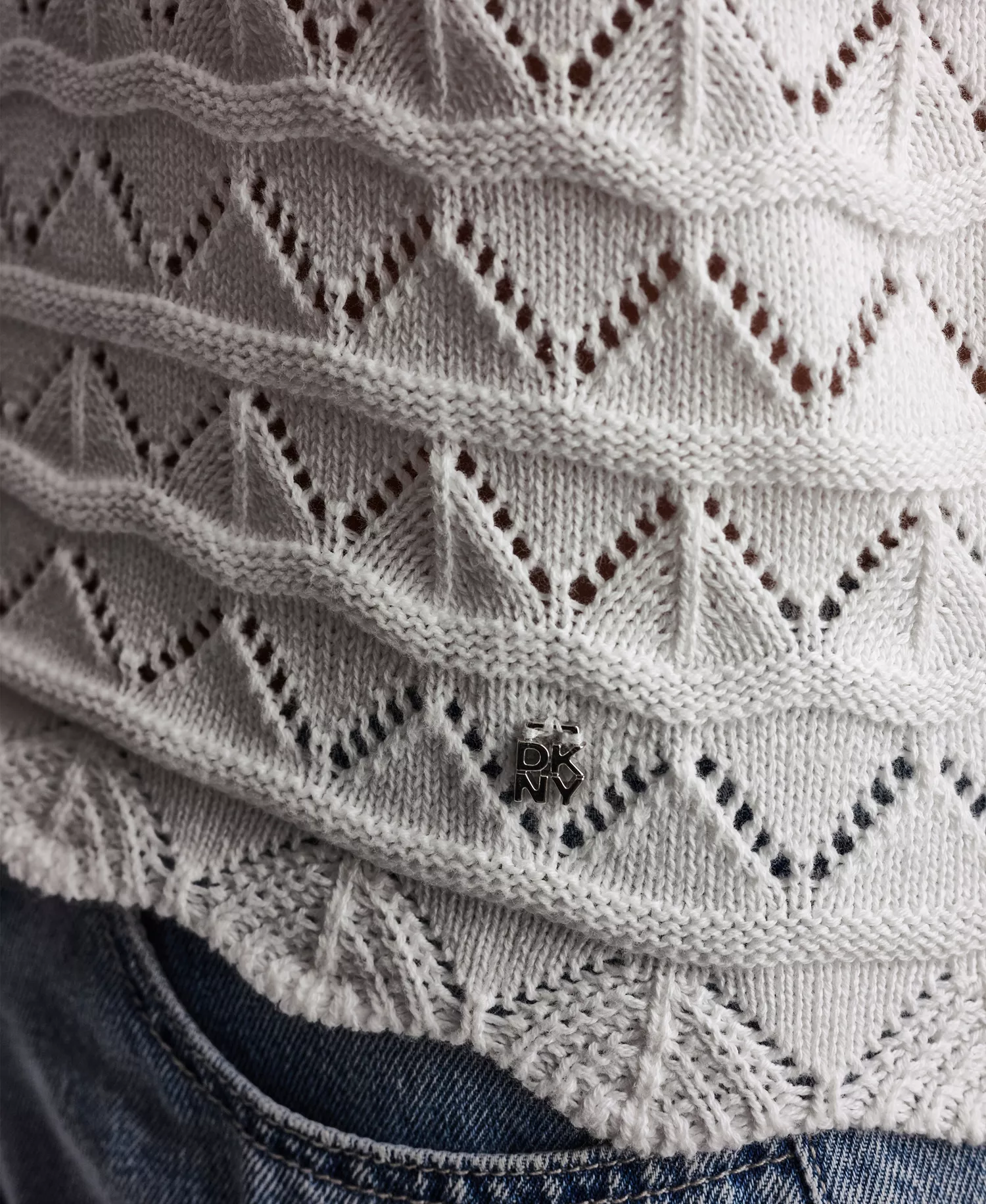 Petite Short-Sleeve V-Neck Polo Pointelle Sweater - Ivory - PL